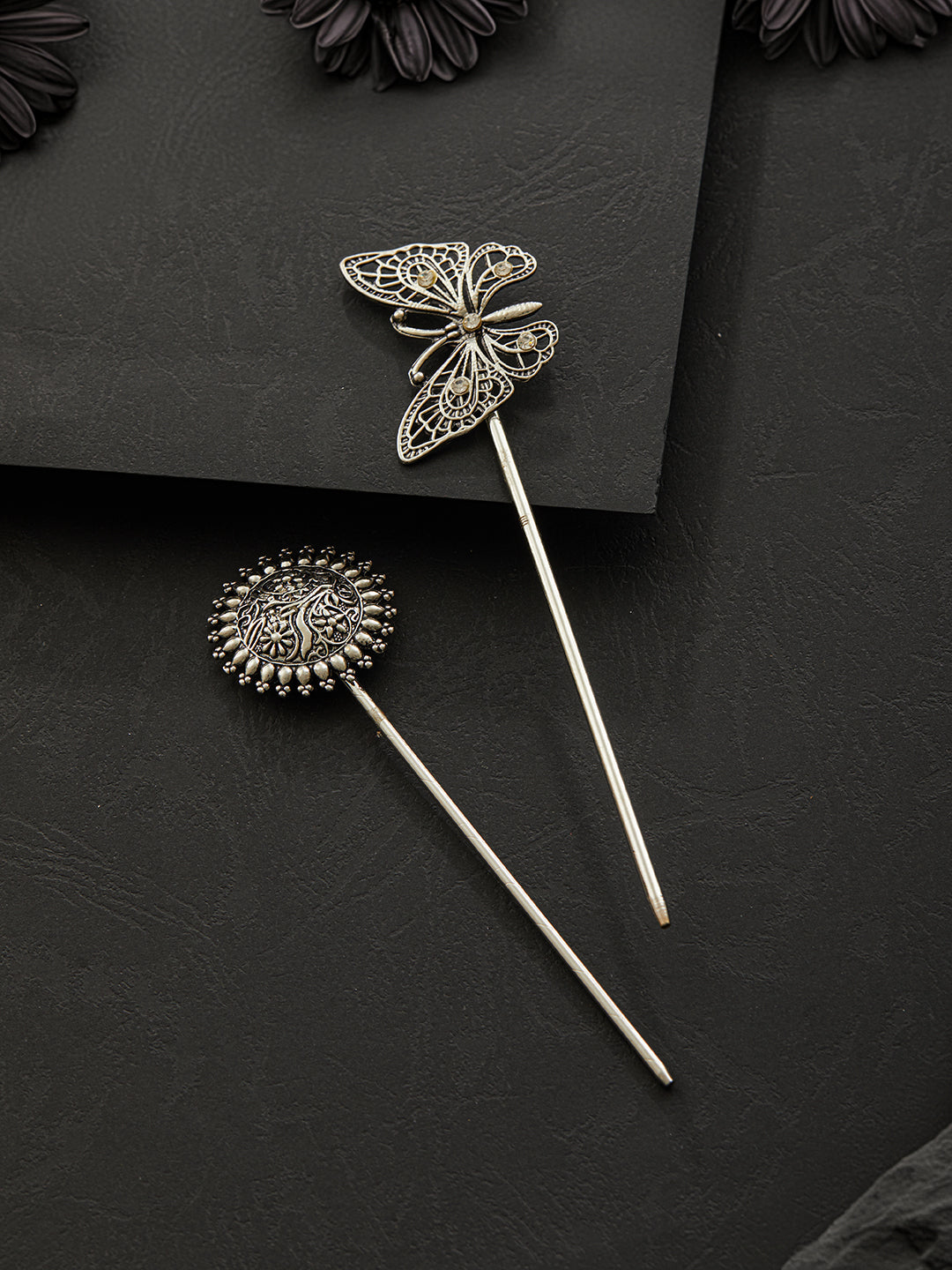 Jazz And Sizzle Set of 2 Silver Toned & Oxidised Plated Juda Pins
