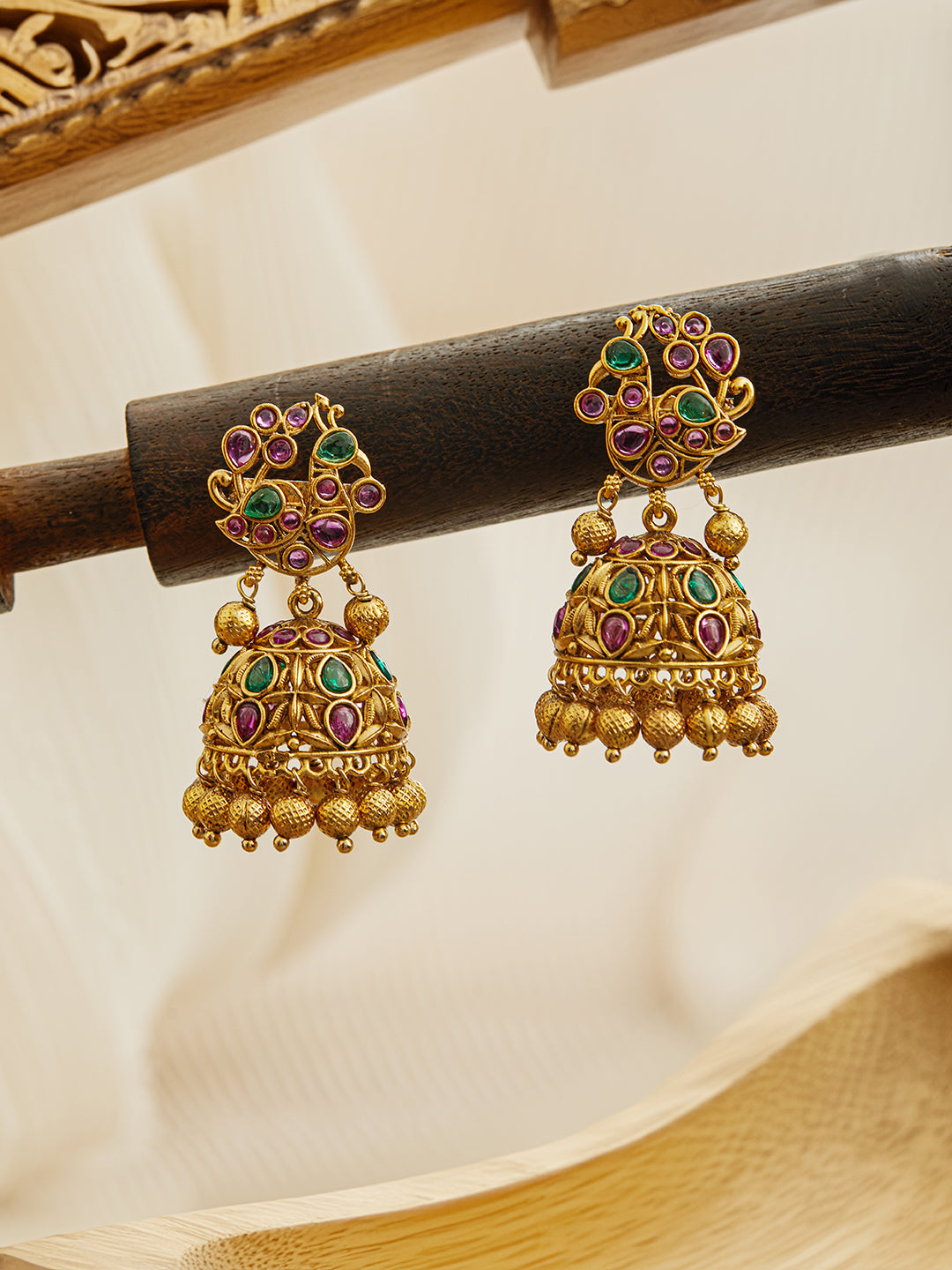 Gold-Plated Peacock Shaped Jhumkas Earrings