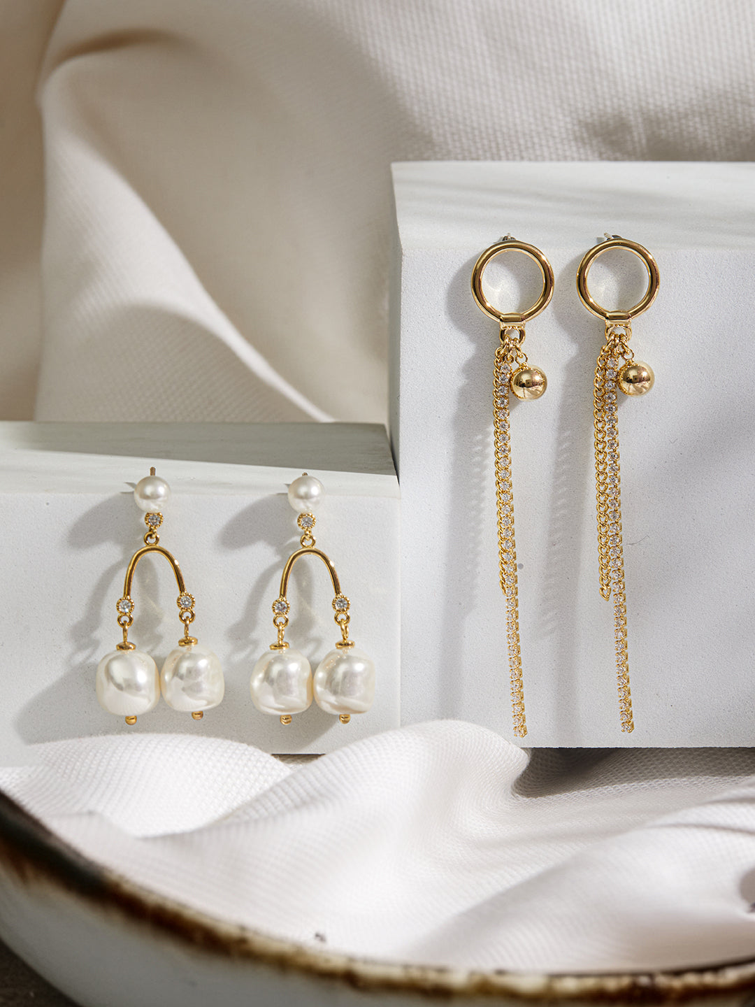 Jazz And sizzle Gold-Plated Pearl Drop Earrings Set
