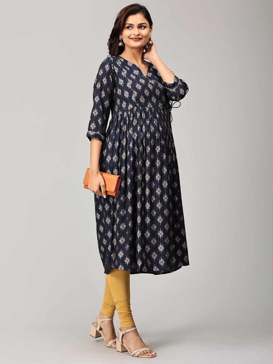 Crazy for Indigo Maternity and Nursing Anarkali Kurti - MEW-SK-BLENK-S