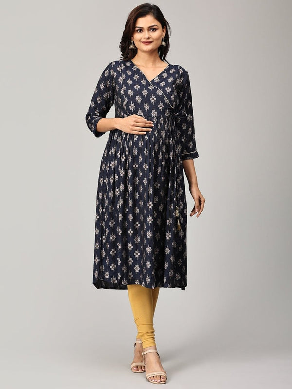 Crazy for Indigo Maternity and Nursing Anarkali Kurti - MEW-SK-BLENK-S