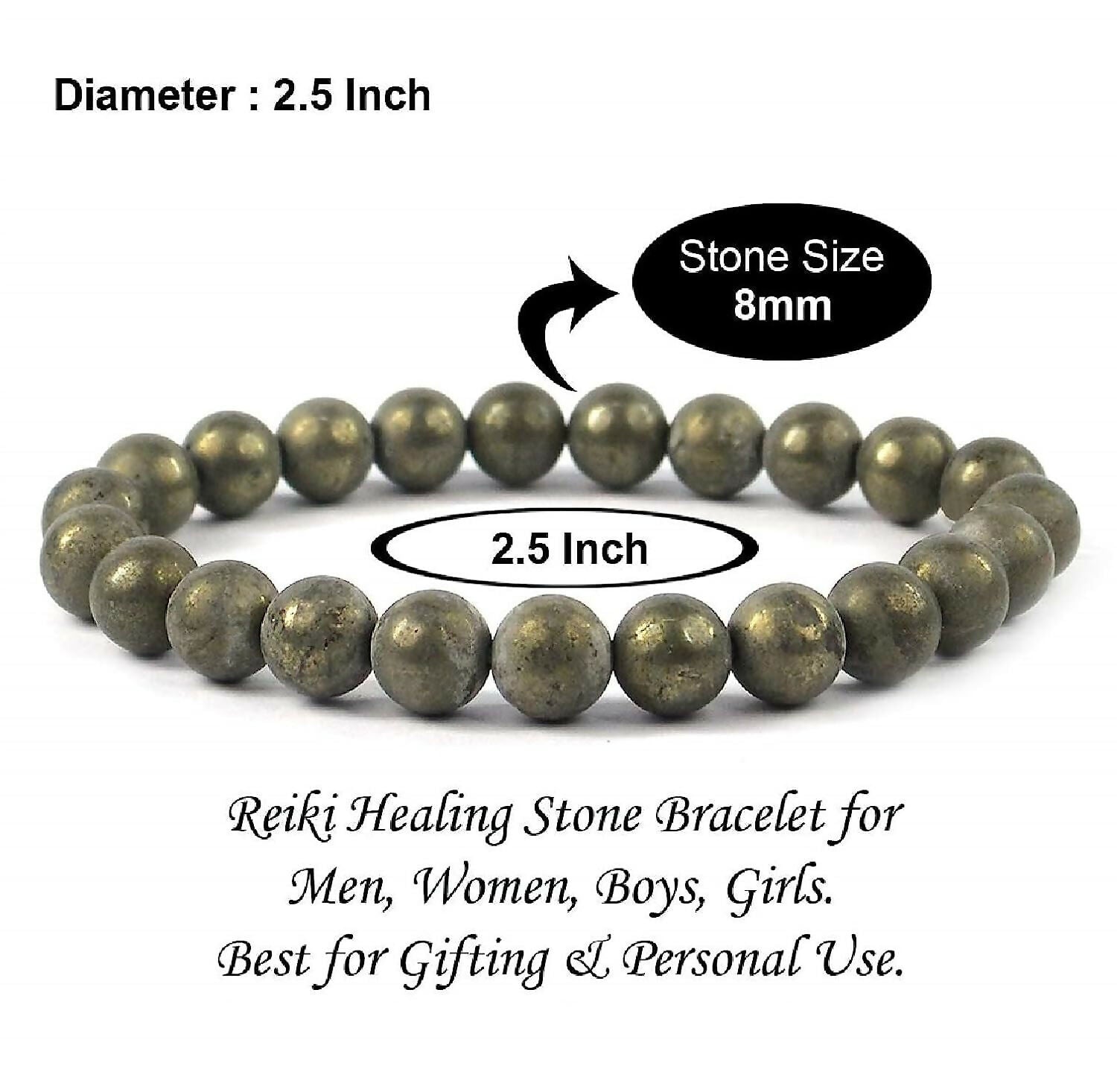 Natural Pyrite Stone Energy Bracelet for Wealth, Protection & Positive Energy – Stretchable Crystal Beaded Bracelet for Men & Women