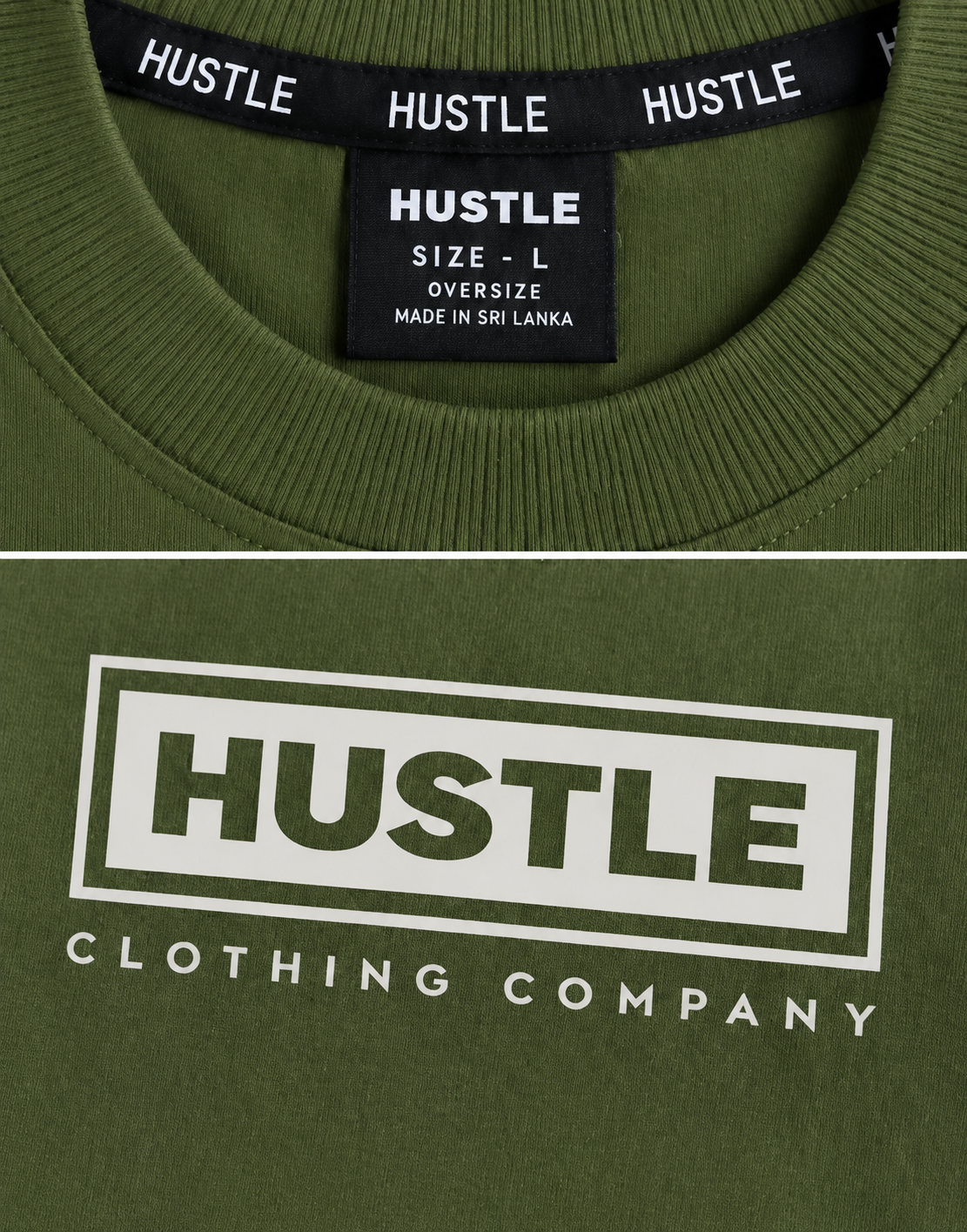 HUSTLE Men's Crew Neck Oversized Tees - Dark Olive Green