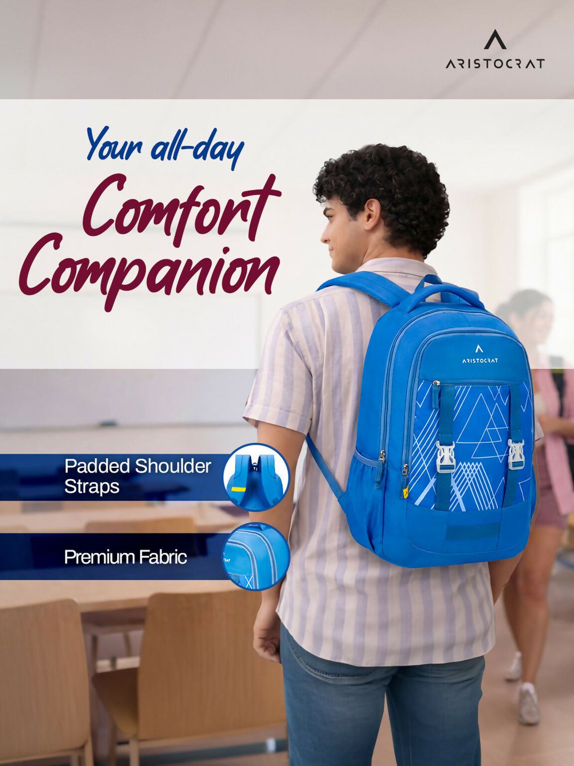 ARISTOCRAT Medium 30 L Backpack Aura Casual Backpack with 3 Specious Compartments and Quick-Access Front Pocket (Blue)