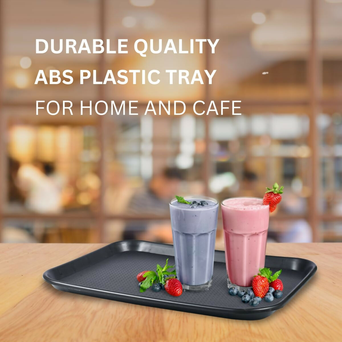 FP Plastic Serving Tray, Multiuse for Kitchen, Cold Drink, Food, use in Home, Restaurant and Hotel, Rectangle Shape, Black, 25.4 x 35.4 cm, Dishwasher Safe (Pack of 3)