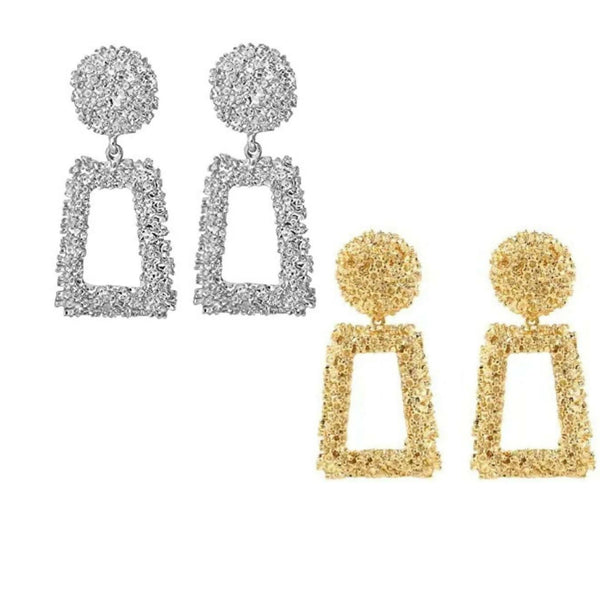 Silver & Gold Geometric Earrings Combo – Set of 2 | Stylish Lightweight Earrings for Women & Girls