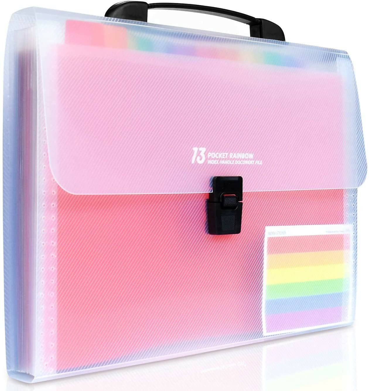 Rainbow Expanding File Folder 13 Pocket File Organizer A4 Rainbow Accordion File Organizer,Index Handle File High Capacity Expanding Document Folder for Business Office Study (A4 Size)