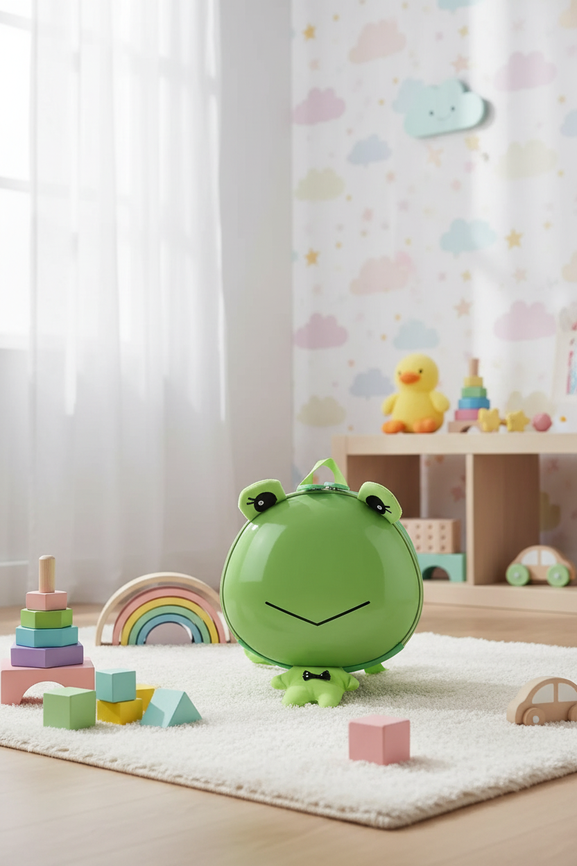 Adorable Frog-Themed Kids' Backpack - Light Green SUPER