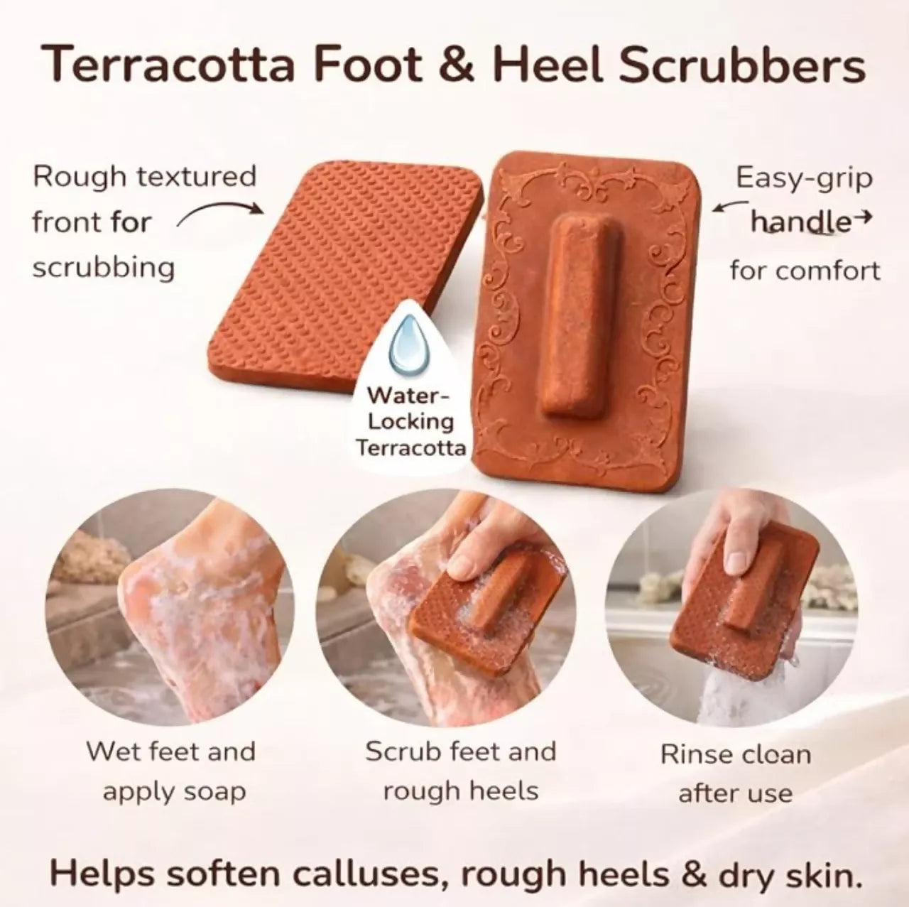Santarms Natural Hand & Foot Scrubber – Mel Khora for Men & Women, Brown