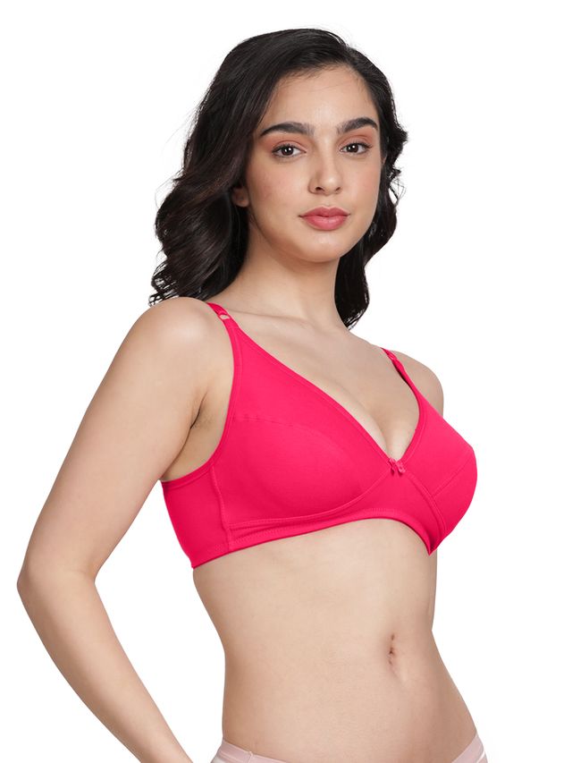 Susie Half Coverage Fuschia Pink Non Padded Wirefreee Adjustable, Non Detachable Everyday Plunge Bra