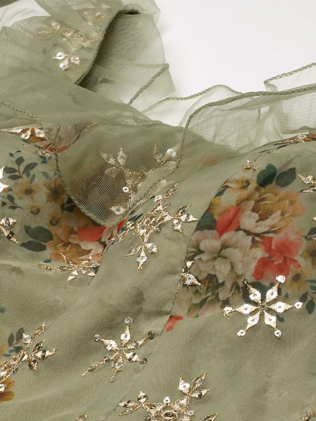 Bollywood Vogue Ready To Wear Green Organza Embroidered Gown