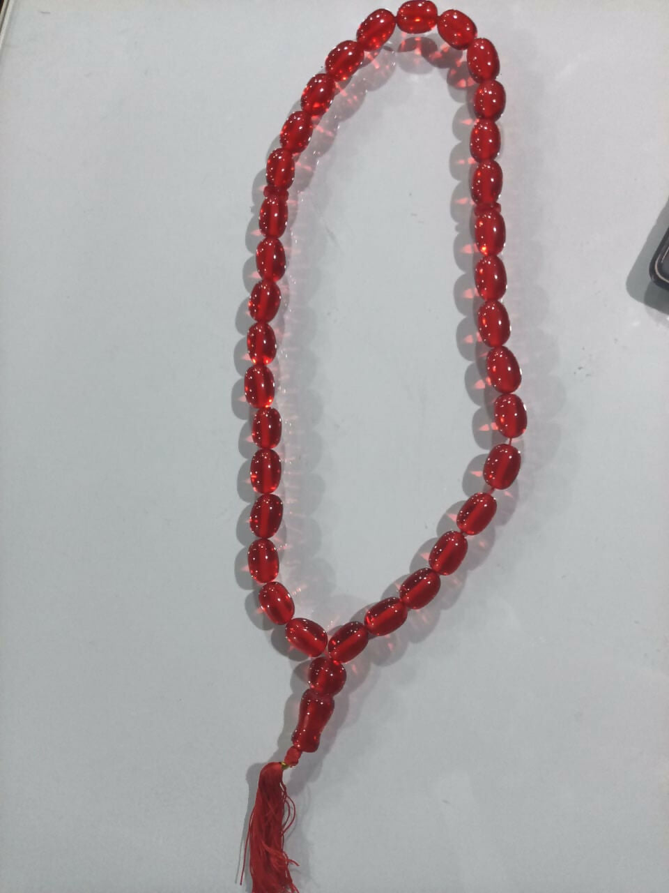 Red Kerwa Mala 33 Beads – Short Traditional Beaded Necklace for Prayer & Daily Wear