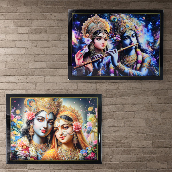 Lord Krishna And Radha Wall Painting With Wooden Frame 60x45 Cm Approx (1 Pc Mix Design)