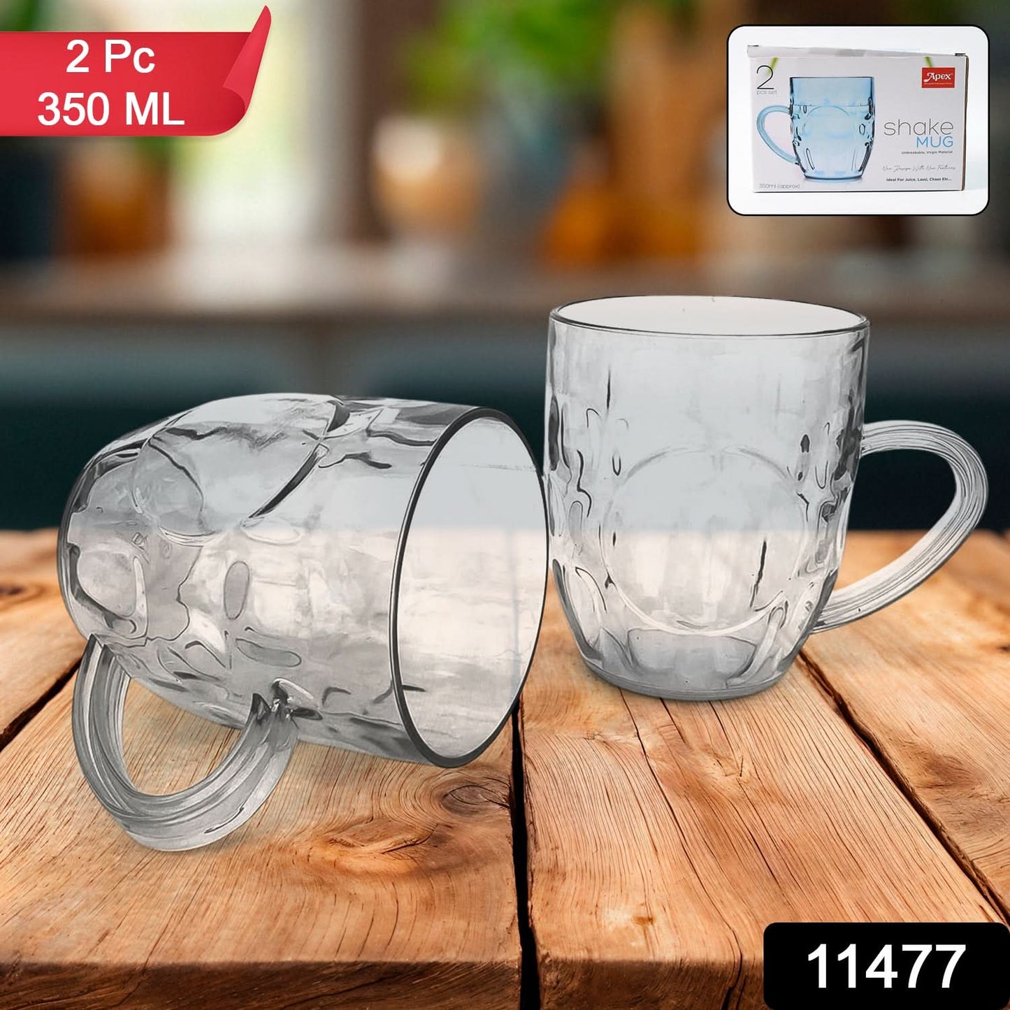 Apex Shake Mug Set 2 Pieces Durable Plastic Mugs (350ml) Approx