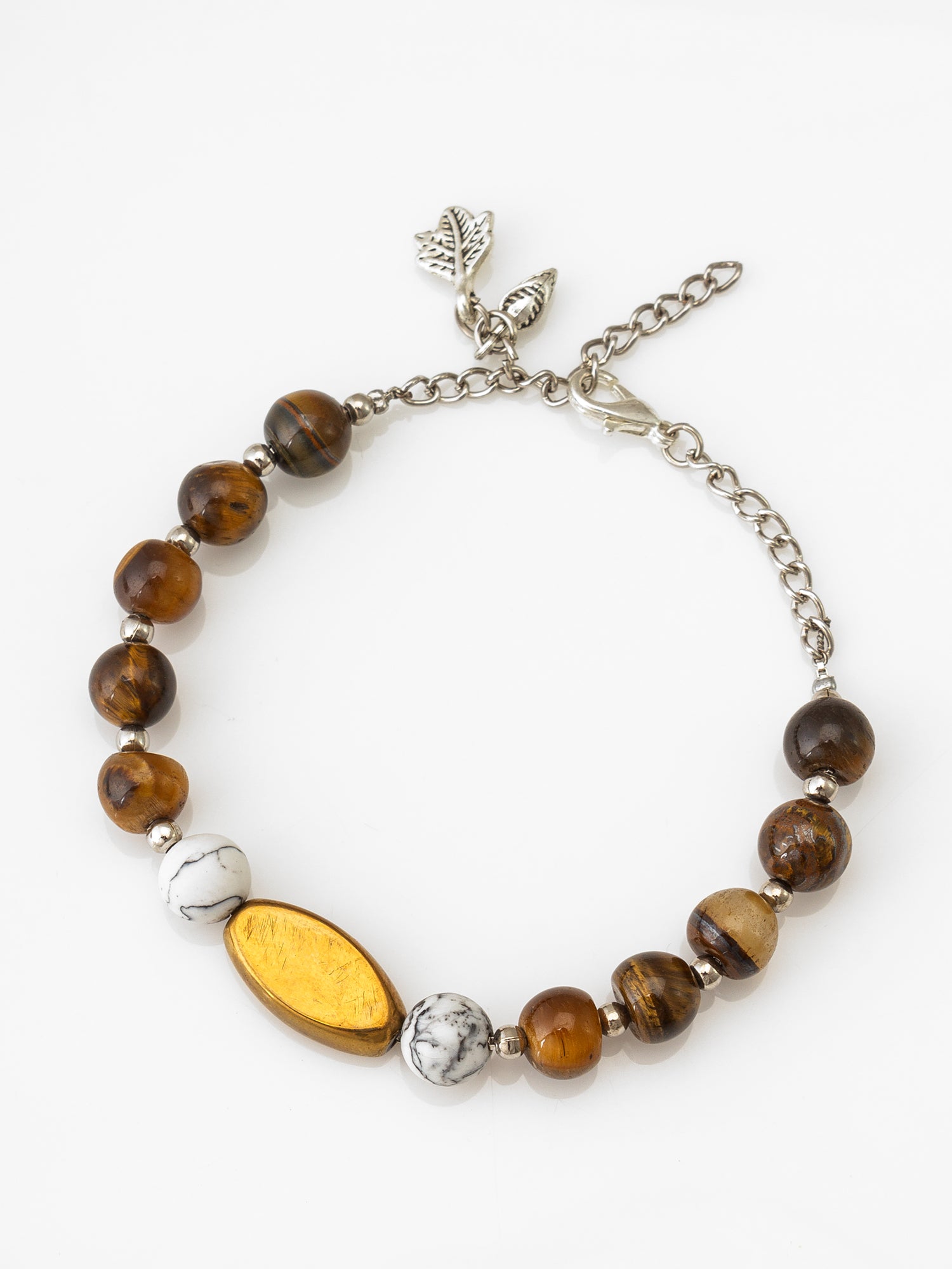 Beaded Bracelet with Howlite Beads and Gold Oval Centerpiece – View 2 | Aadita Jewelry
