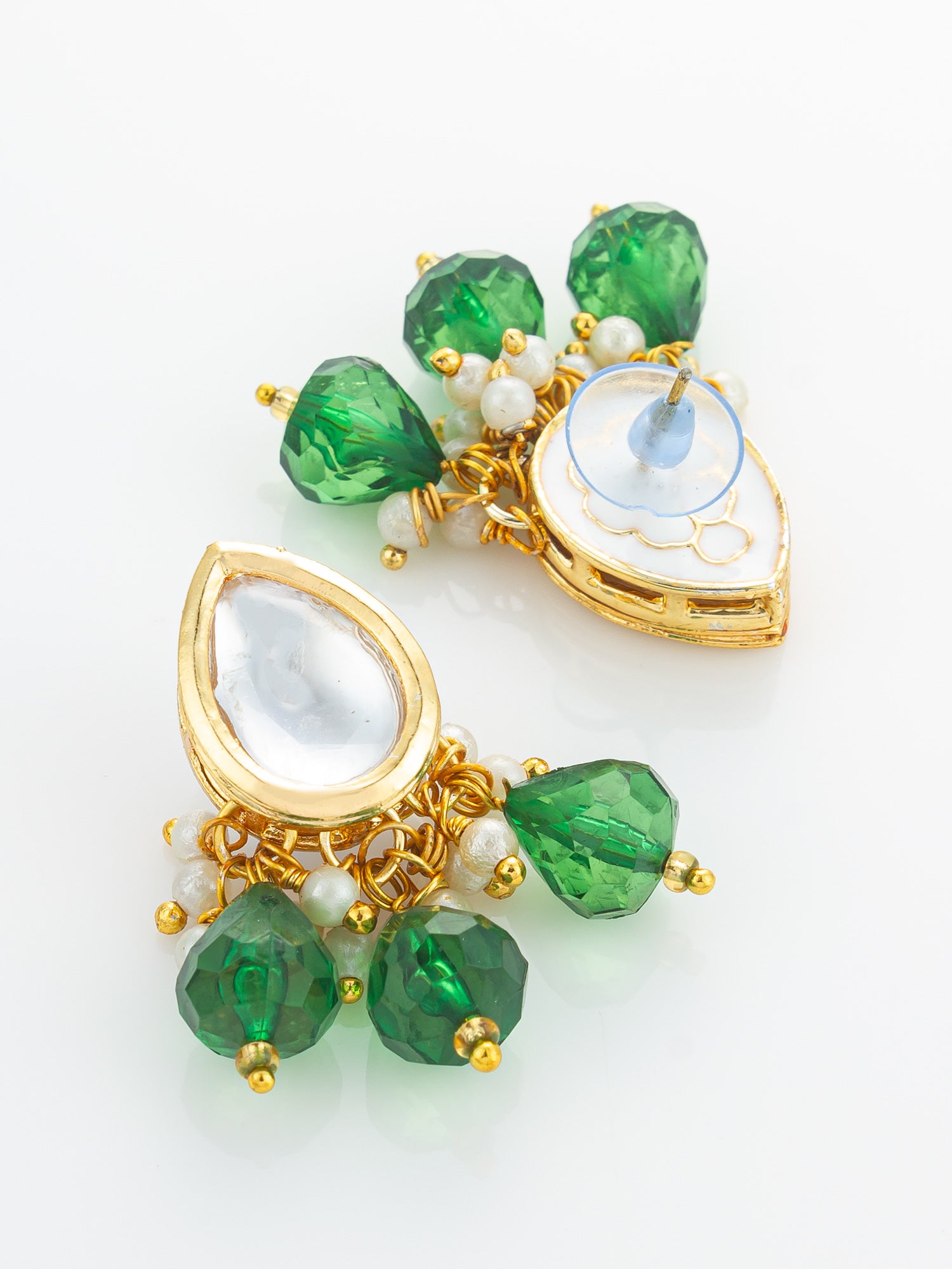 Gold Plated Green Kundan & Pearl Layered Necklace Set – View 3 | Aadita Jewelry