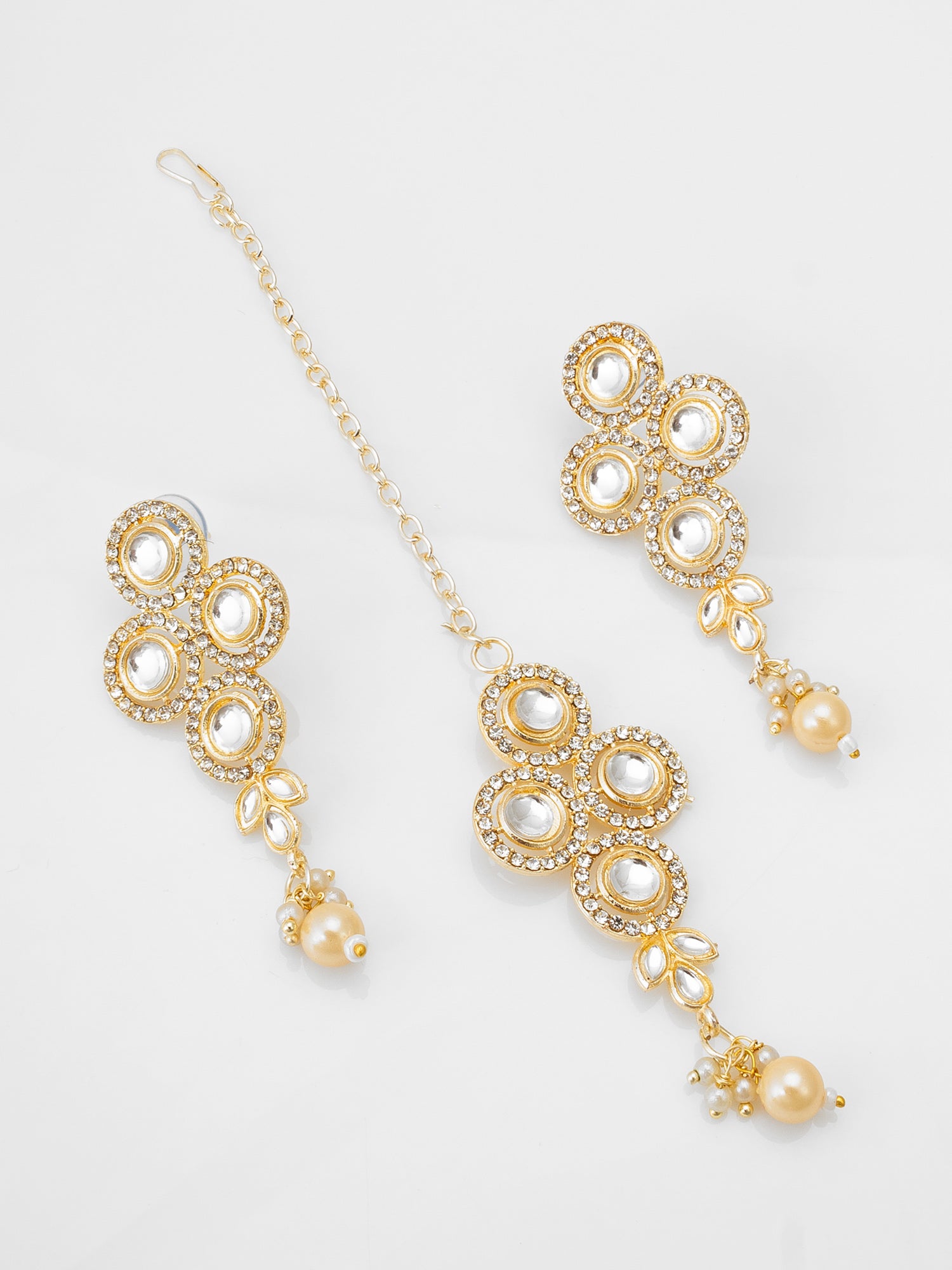 Pearl Kundan Choker Necklace Set with Classic Drops Earrings – View 2 | Aadita Jewelry