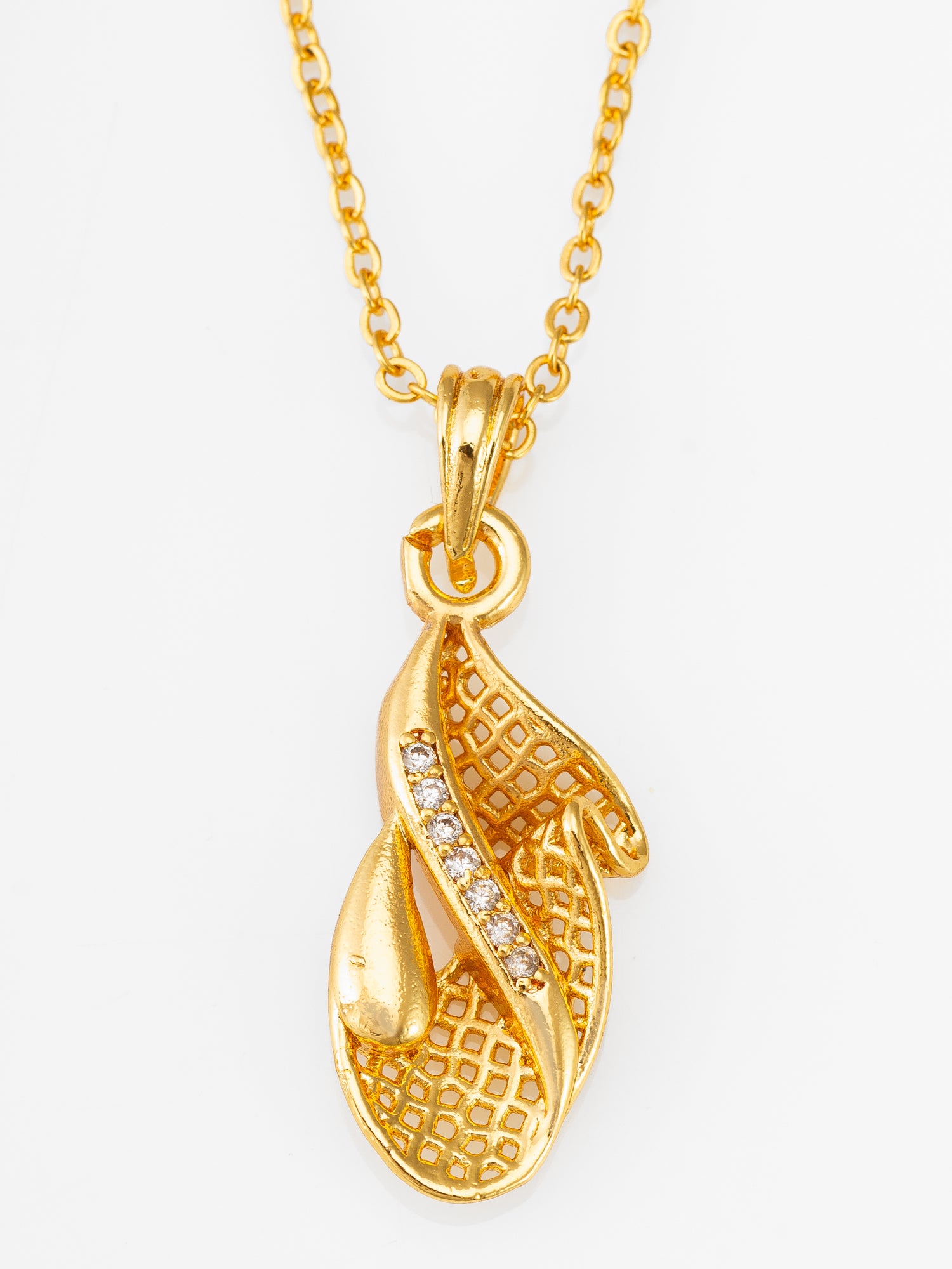 Gold-Tone Leaf Design AD Pendant Necklace – View 2 | Aadita Jewelry