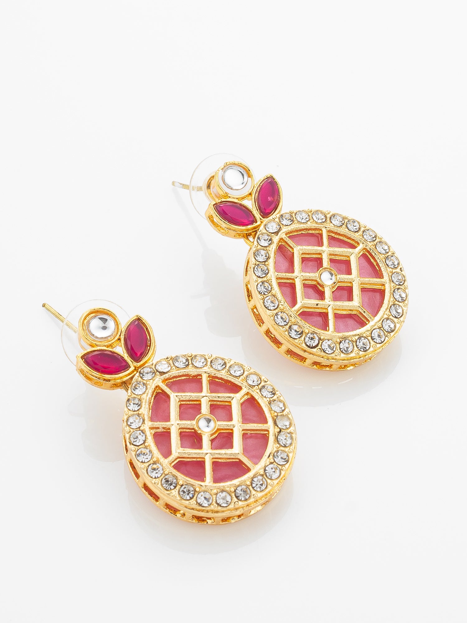 Aadita Gold-Plated Kundan Necklace Set with Ruby Red Stones and Pearl Strand – View 2 | Aadita Jewelry