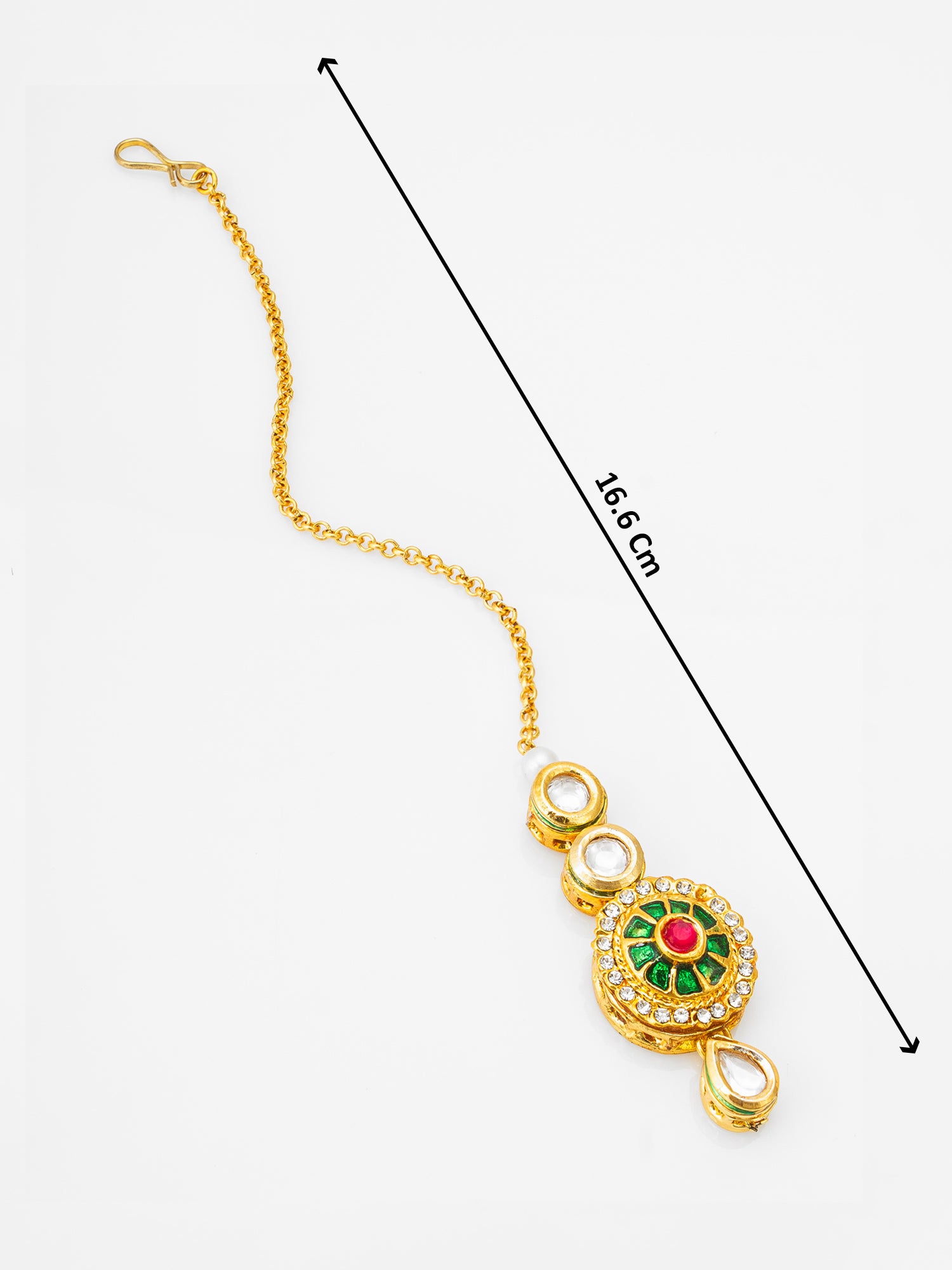 Gold-Tone Kundan Meenakari Maang Tikka with Crystal – View 4 | Aadita Jewelry