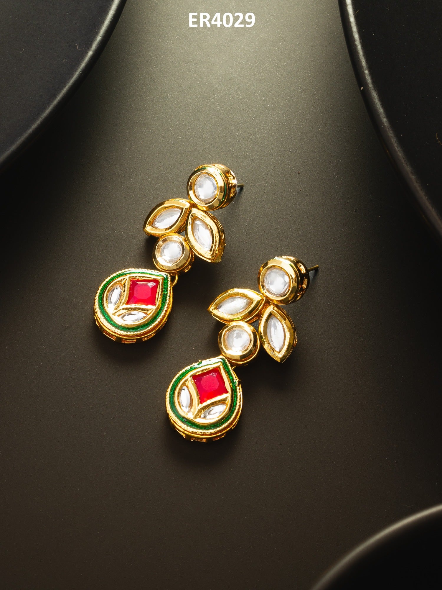 Gold-Plated Kundan Dangle Earrings with Drop – View 5 | Aadita Jewelry