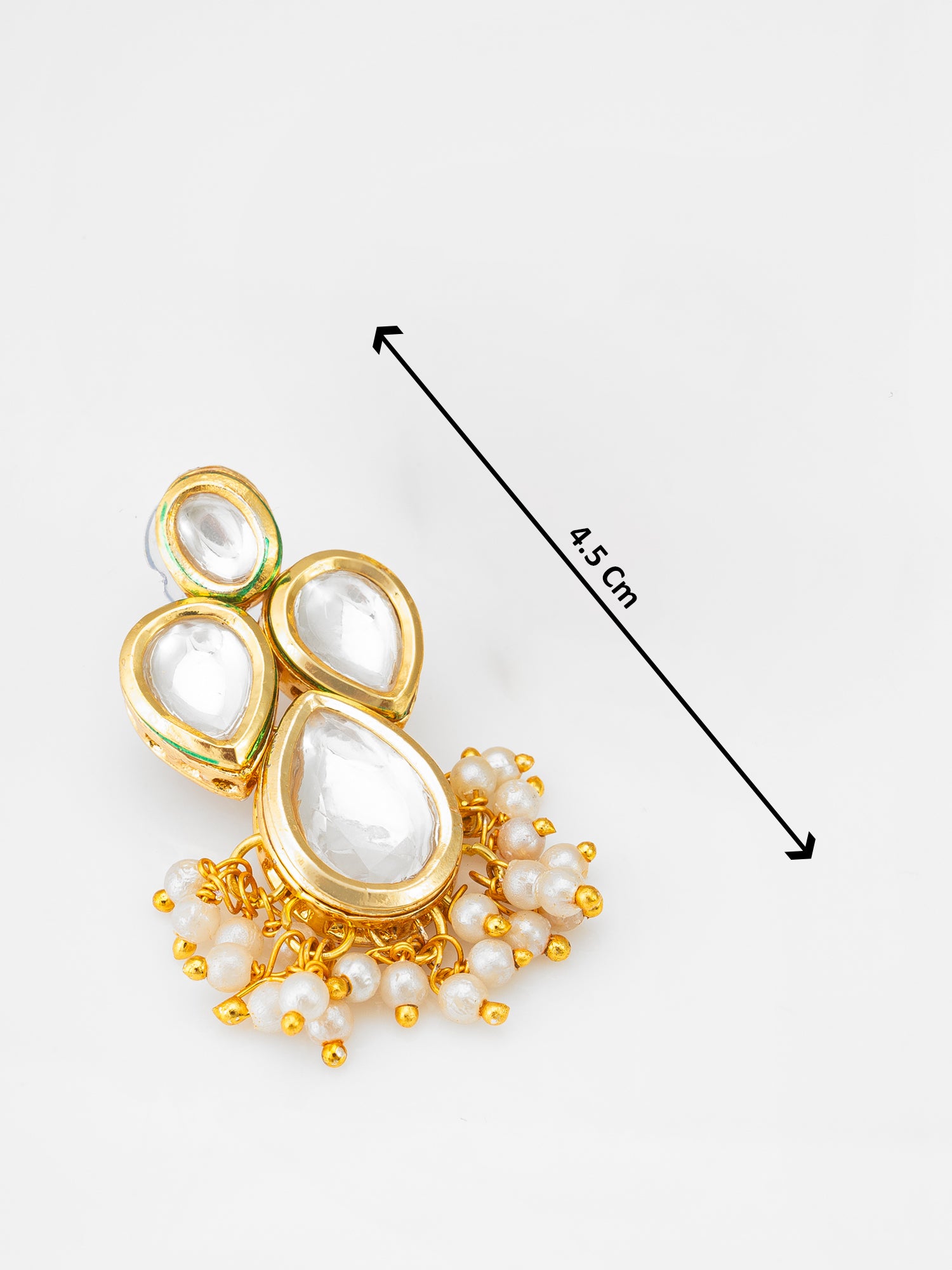 Gold-Plated Kundan Earrings with Pearl Cluster Drops – View 3 | Aadita Jewelry