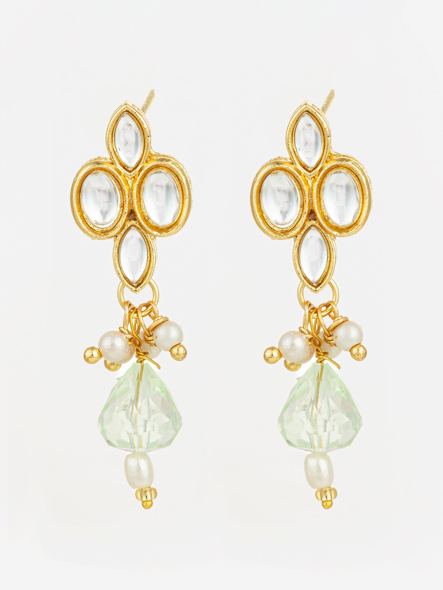Gold Plated Kundan and Pearl Drop Earrings | Aadita Jewelry