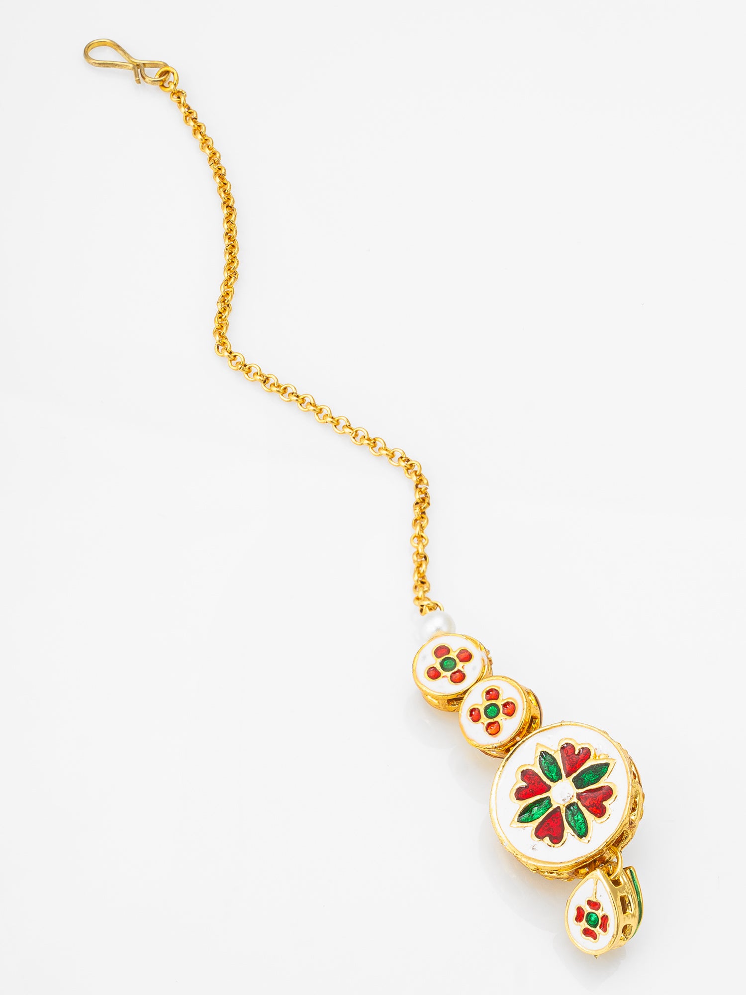 Gold-Tone Kundan Meenakari Maang Tikka with Crystal – View 2 | Aadita Jewelry