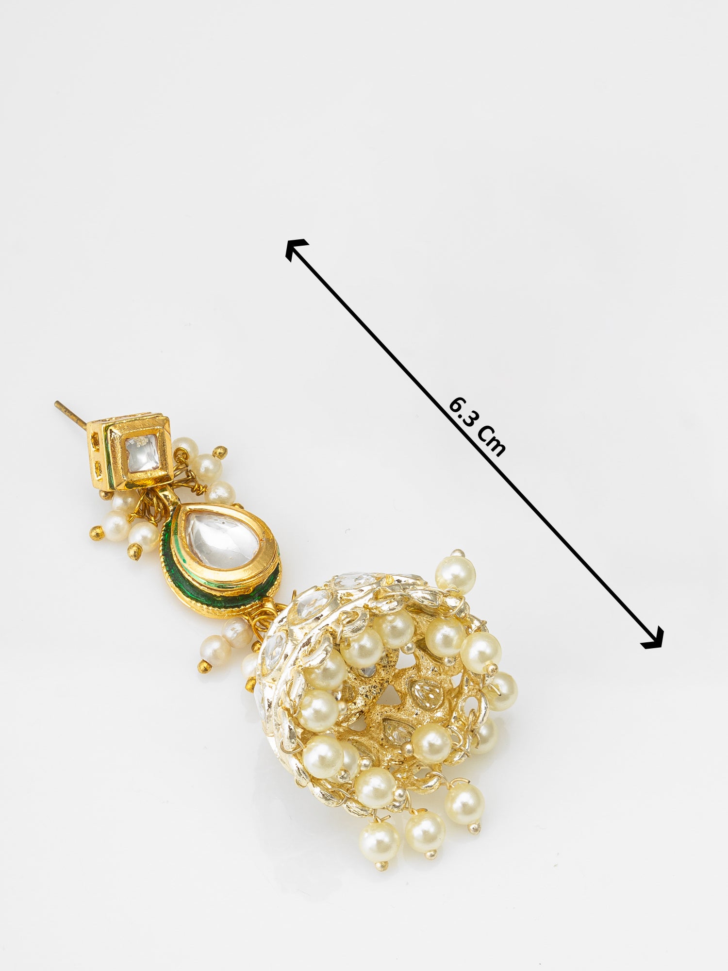 Gold Kundan Jhumka Earrings with Kundan and Pearl – View 3 | Aadita Jewelry