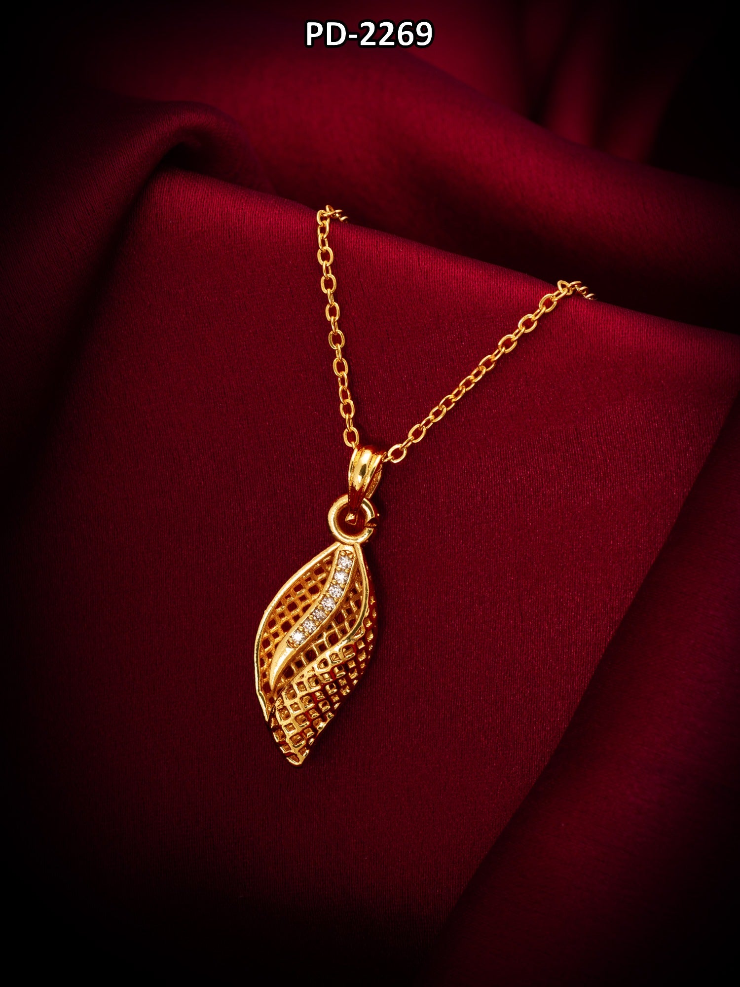 Gold-Tone Leaf AD Pendant Necklace – View 5 | Aadita Jewelry