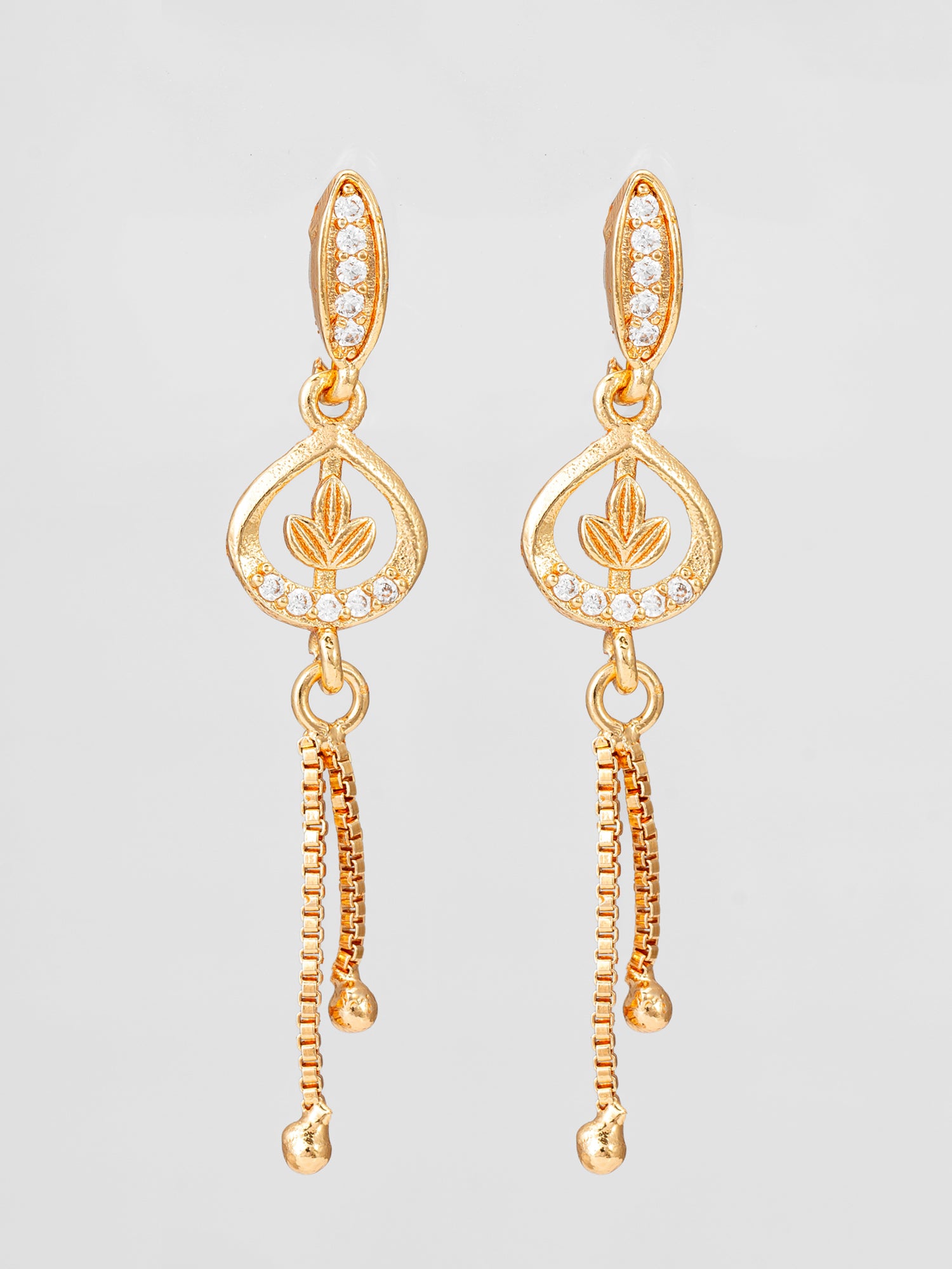 Gold-Plated AD Stone Drop Earrings with Chain | Aadita Jewelry