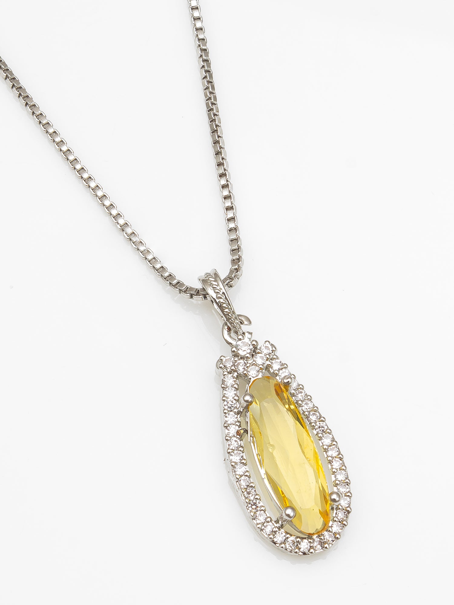 Silver-Plated Yellow Crystal Pendant Chain for Women & Girls – View 2 | Aadita Jewelry