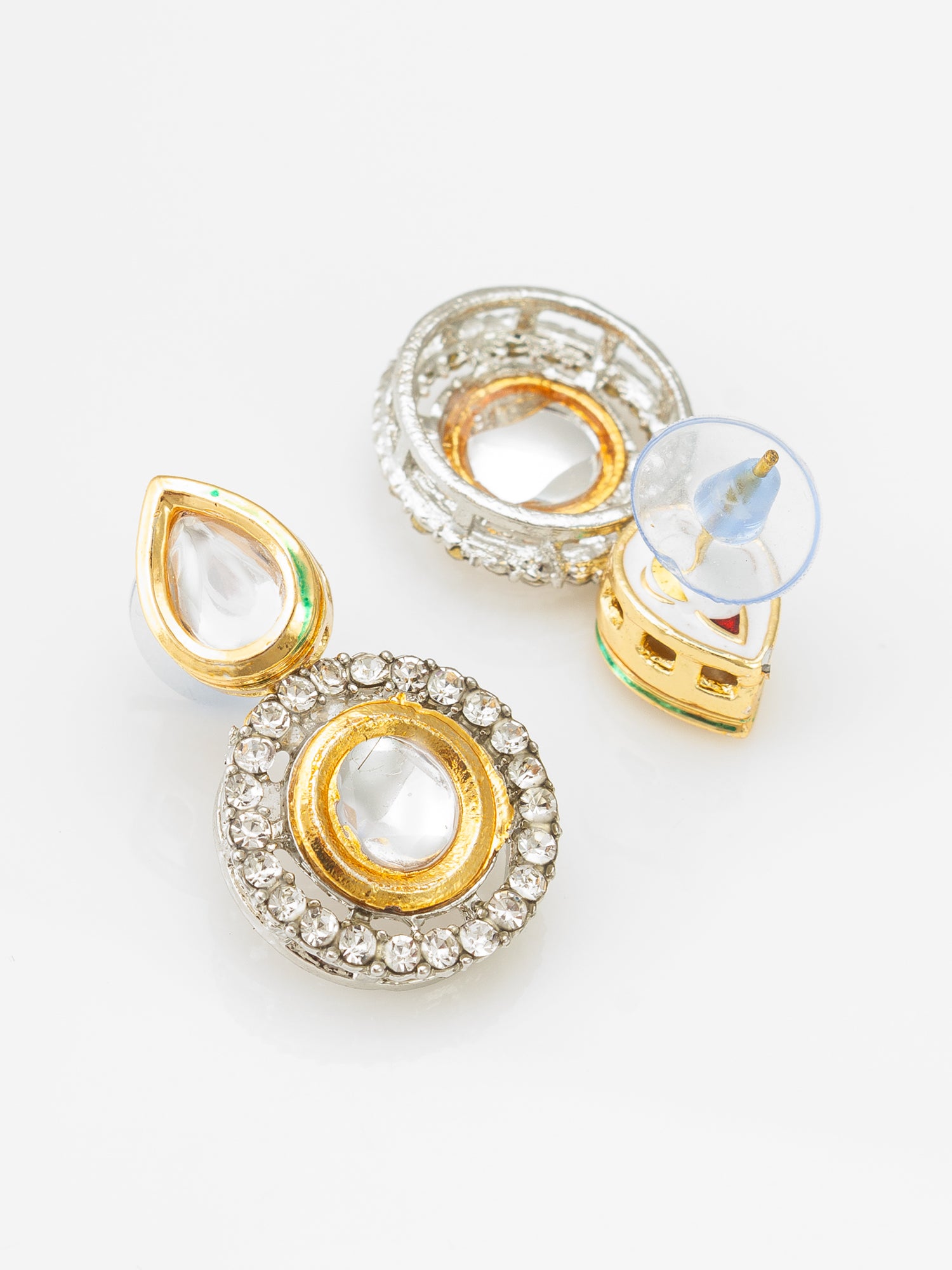 Two-Tone Kundan Mangalsutra Set with Polki and Silver-Tone Crystal Earrings – View 4 | Aadita Jewelry