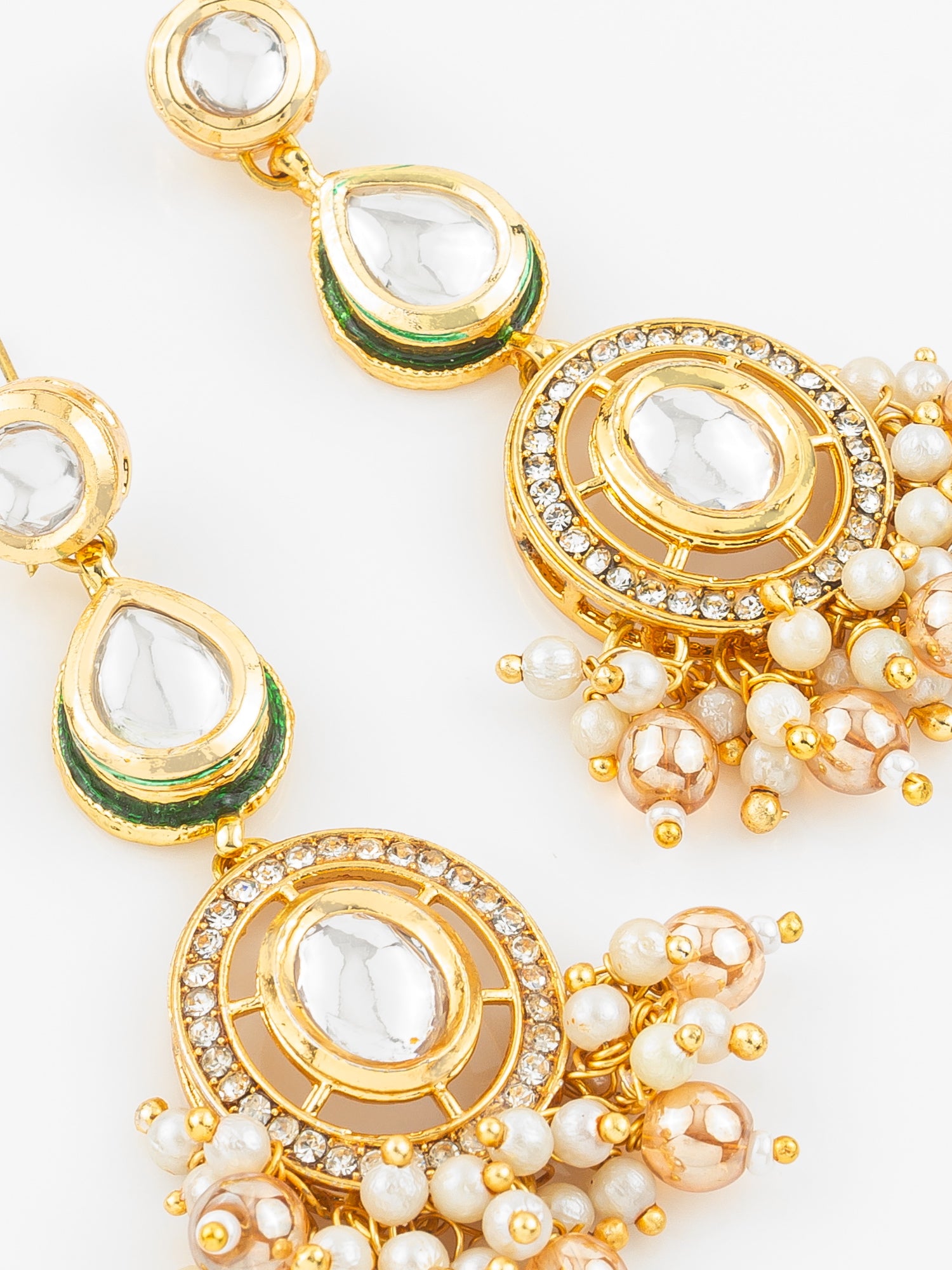 Gold Plated Kundan Pearl Beaded Traditional Earrings for Women & Girls – View 4 | Aadita Jewelry