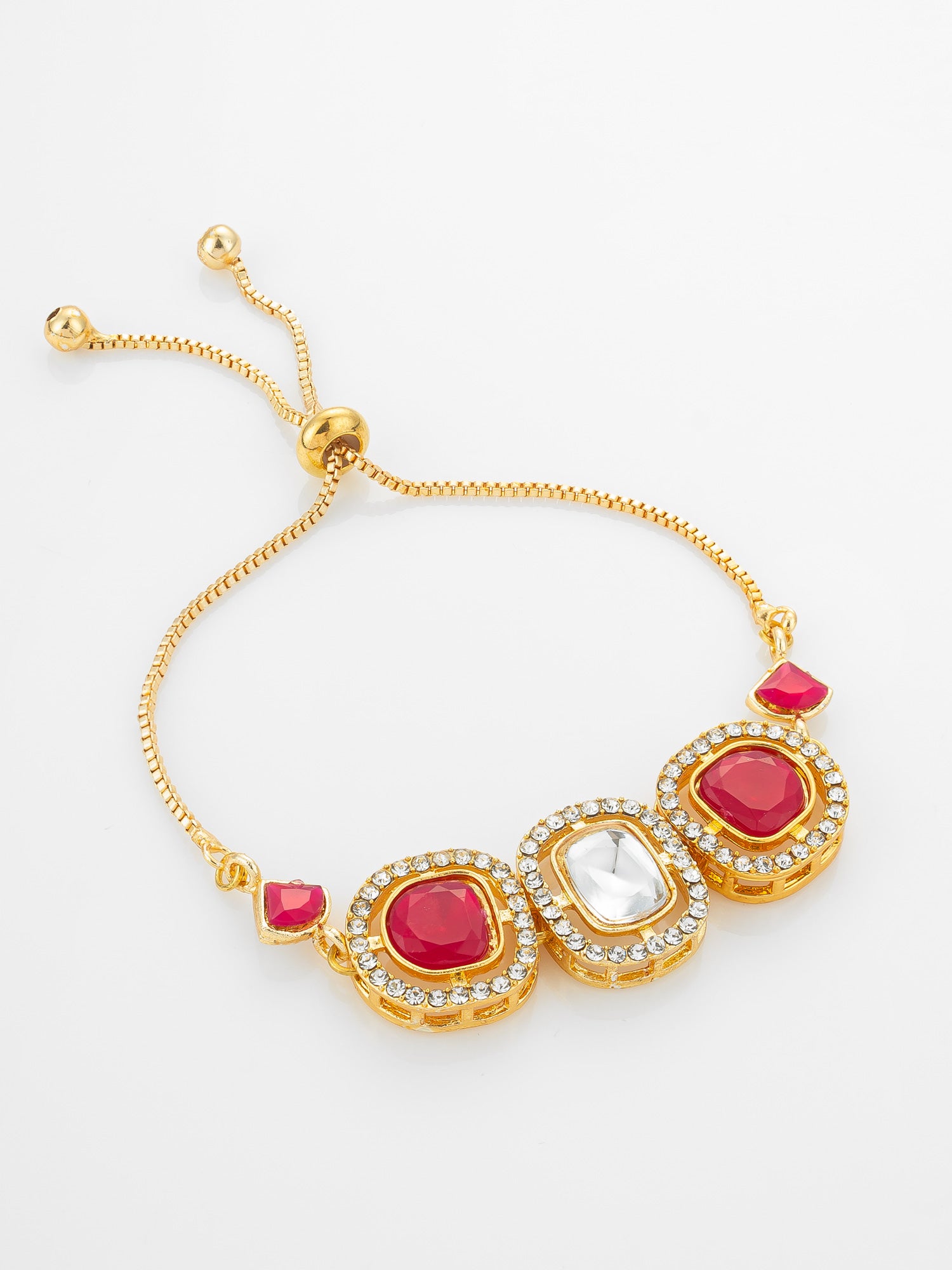 Gold Plated Ruby Red Kundan Bracelet | Aadita Jewelry
