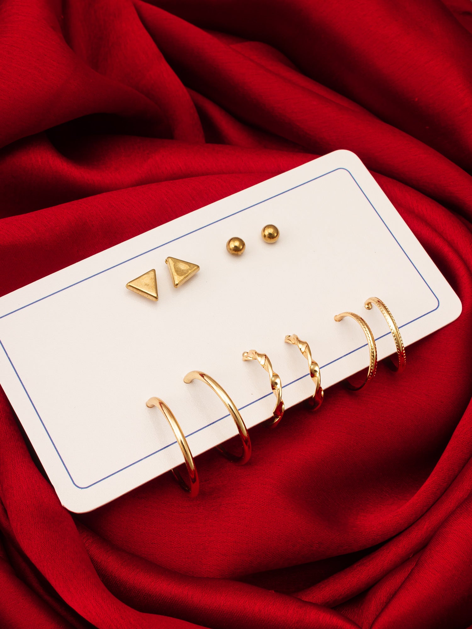 Aadita Gold Plated Geometric Stud and Hoop Earring Set – View 4 | Aadita Jewelry