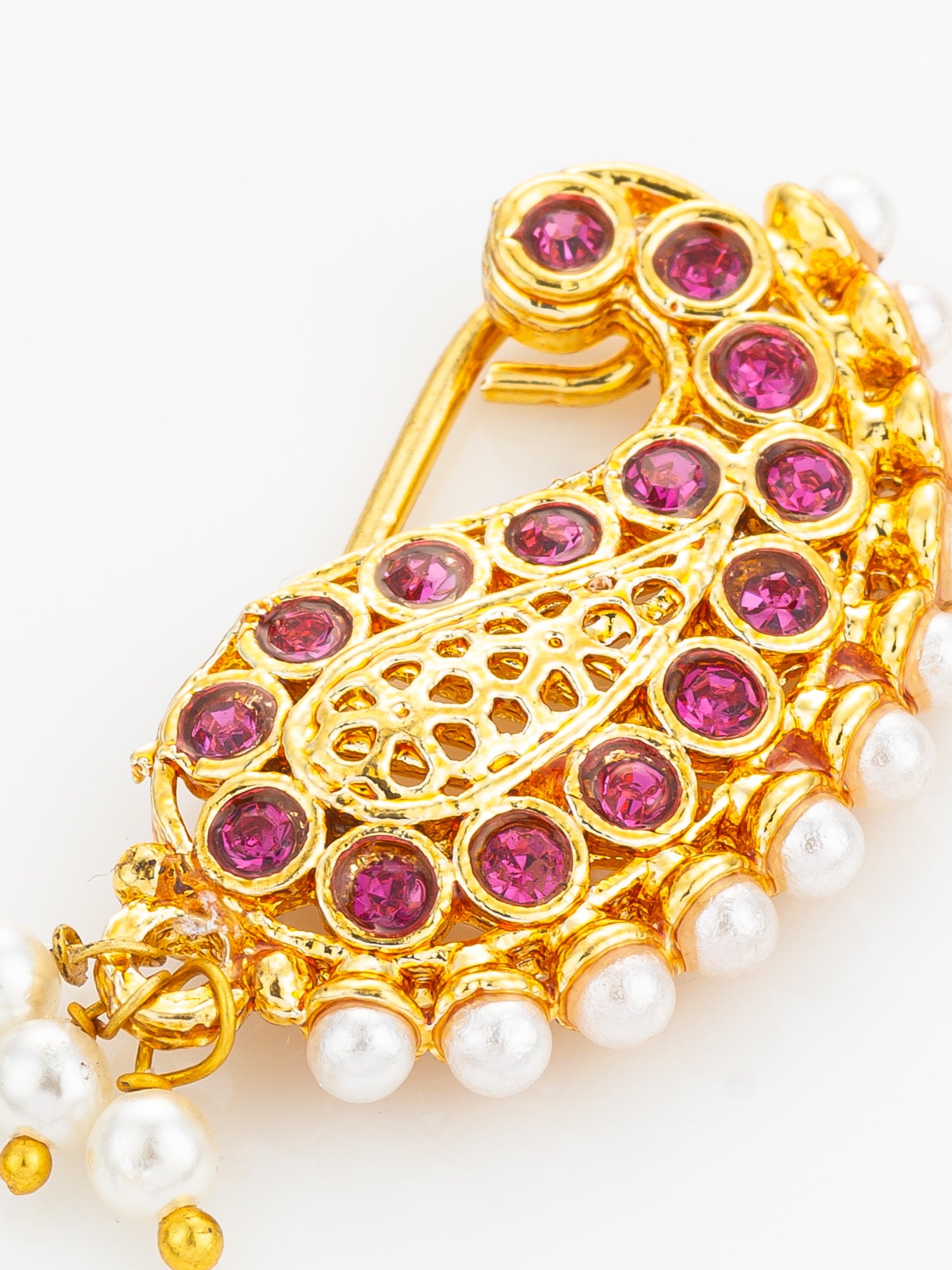 Gold Plated Openwork Pink Nath – View 4 | Aadita Jewelry