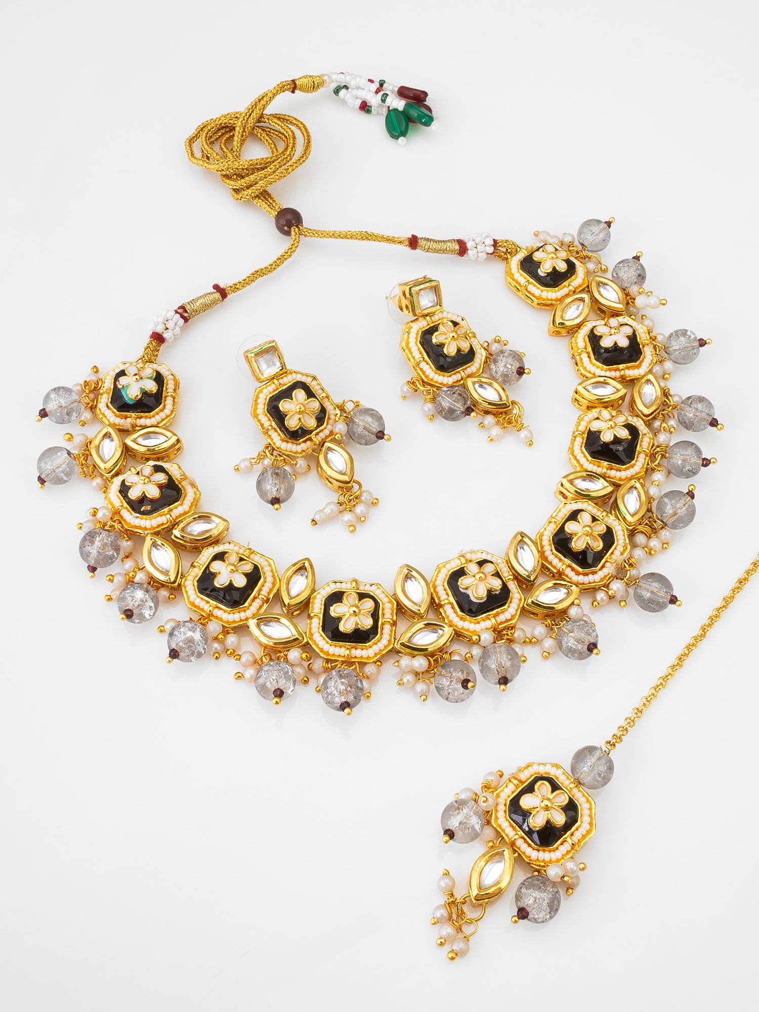 Kundan Necklace Set with Meenakari Earrings and Maang Tikka | Aadita Jewelry