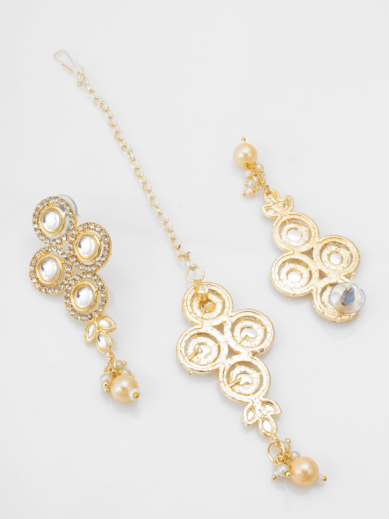 Pearl Kundan Choker Necklace Set with Classic Drops Earrings – View 3 | Aadita Jewelry