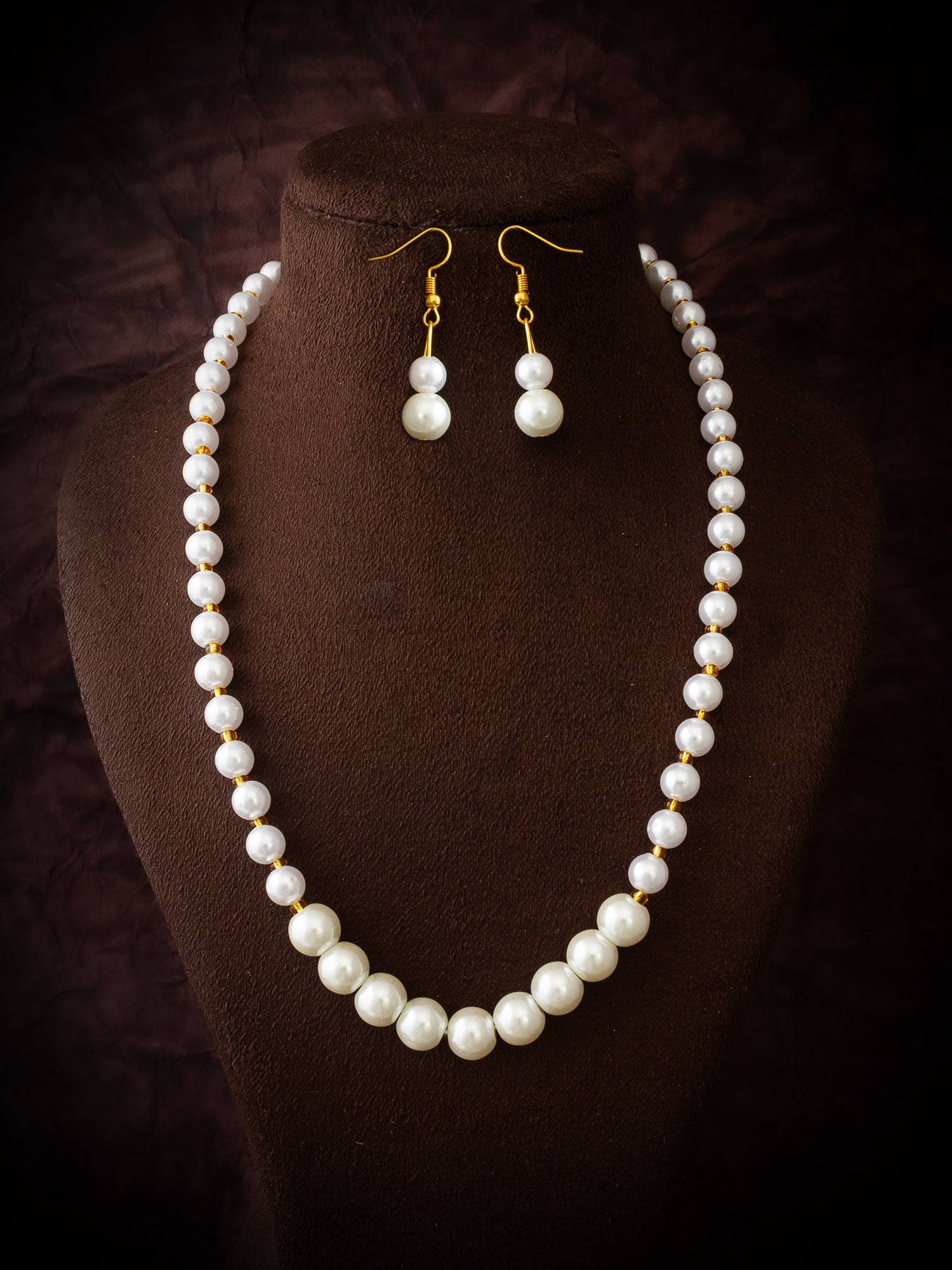 White Pearl Beaded Necklace Set with Drop Earrings for Women – View 4 | Aadita Jewelry