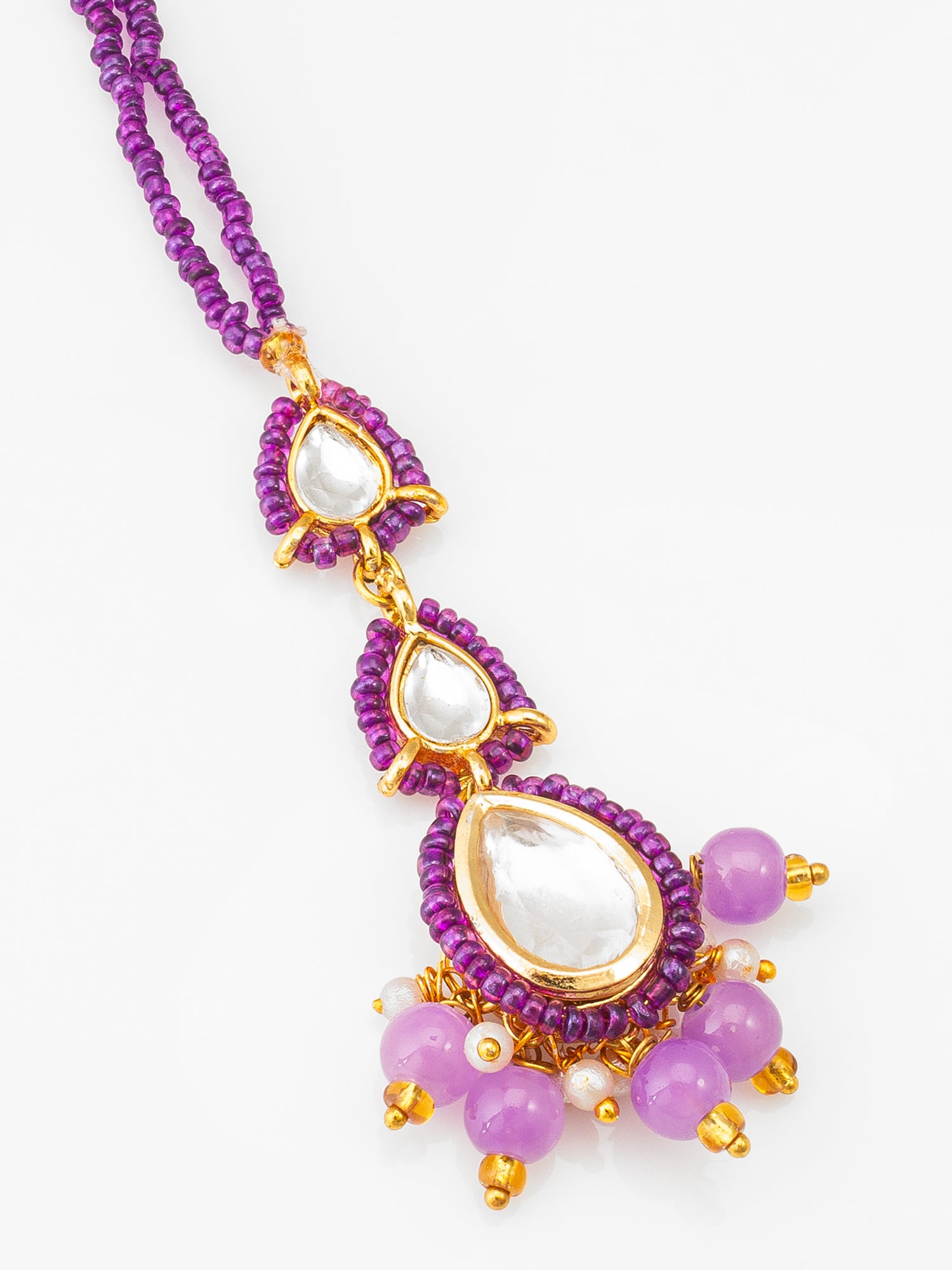 Pink Kundan Pearl Beaded Maang Tikka for Women – View 3 | Aadita Jewelry