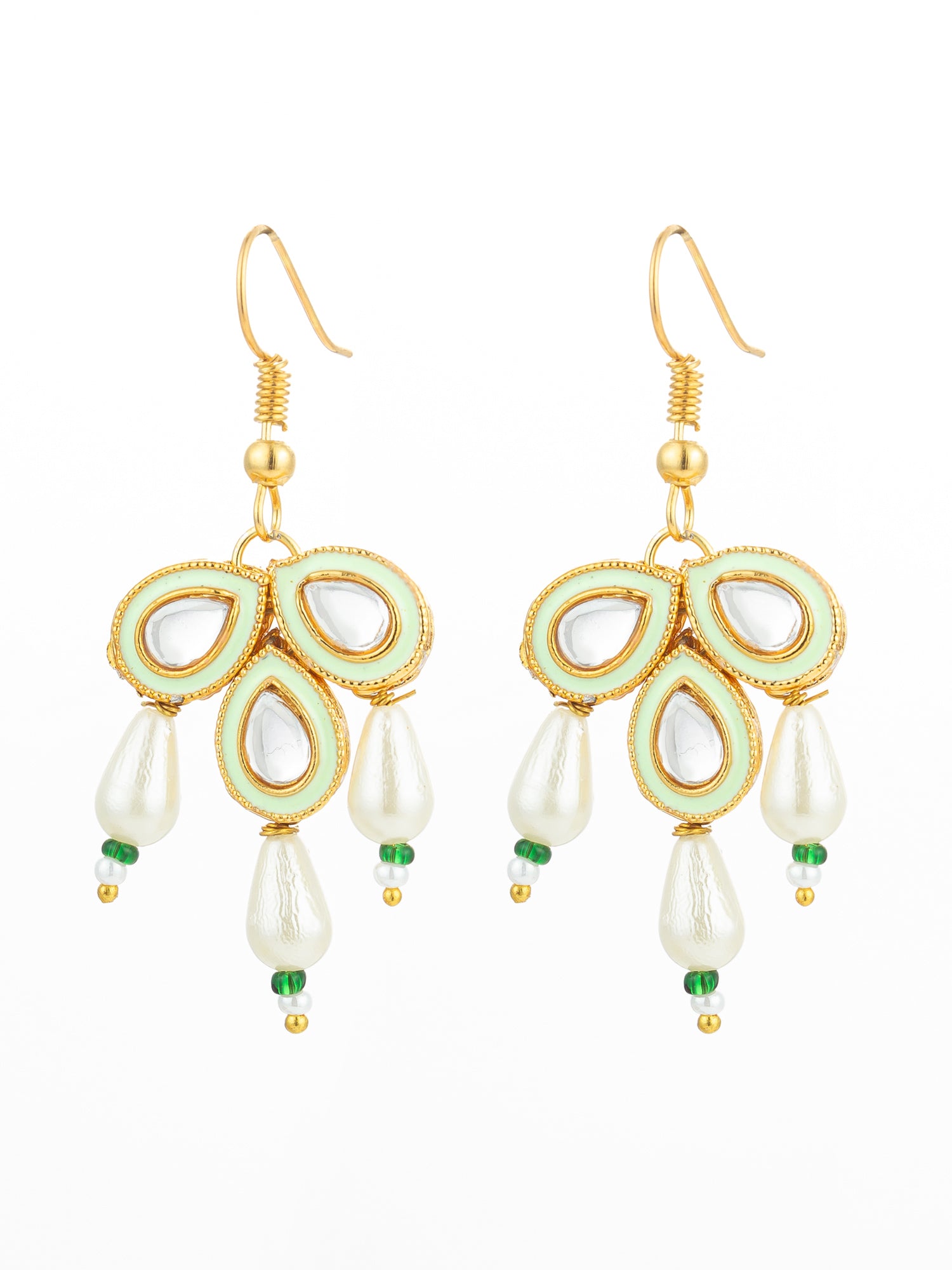 Mint Green Enamel Kundan Drop Earrings with Pearls | Aadita Jewelry