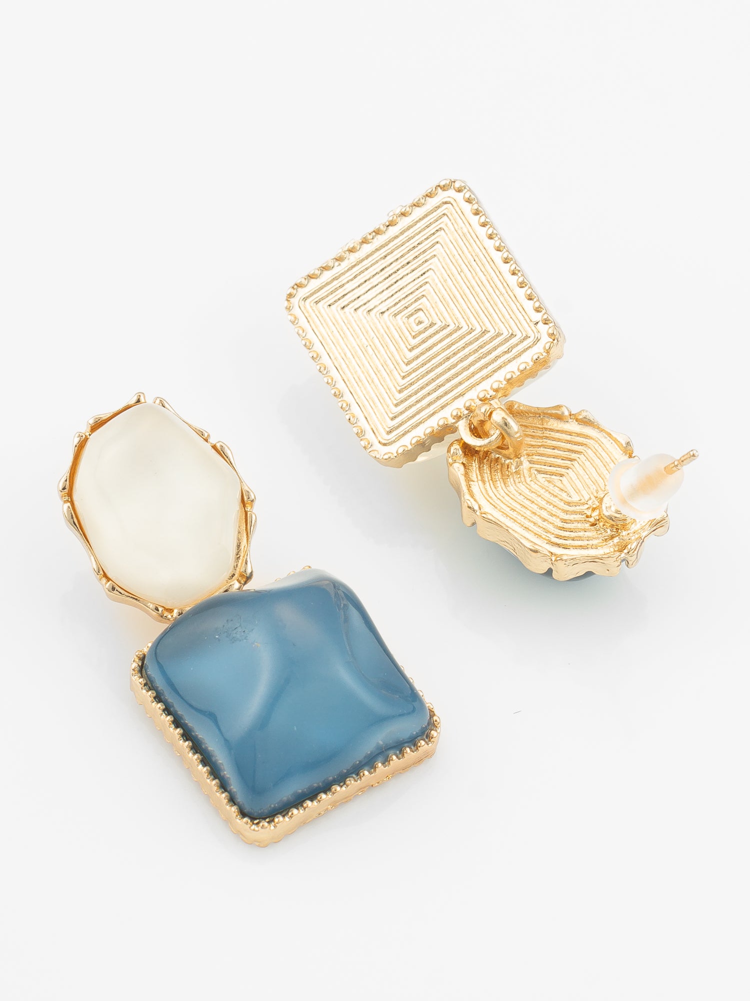 Gold-Plated Asymmetric Dual-Stone Stud Earrings for Women & Girls – View 3 | Aadita Jewelry