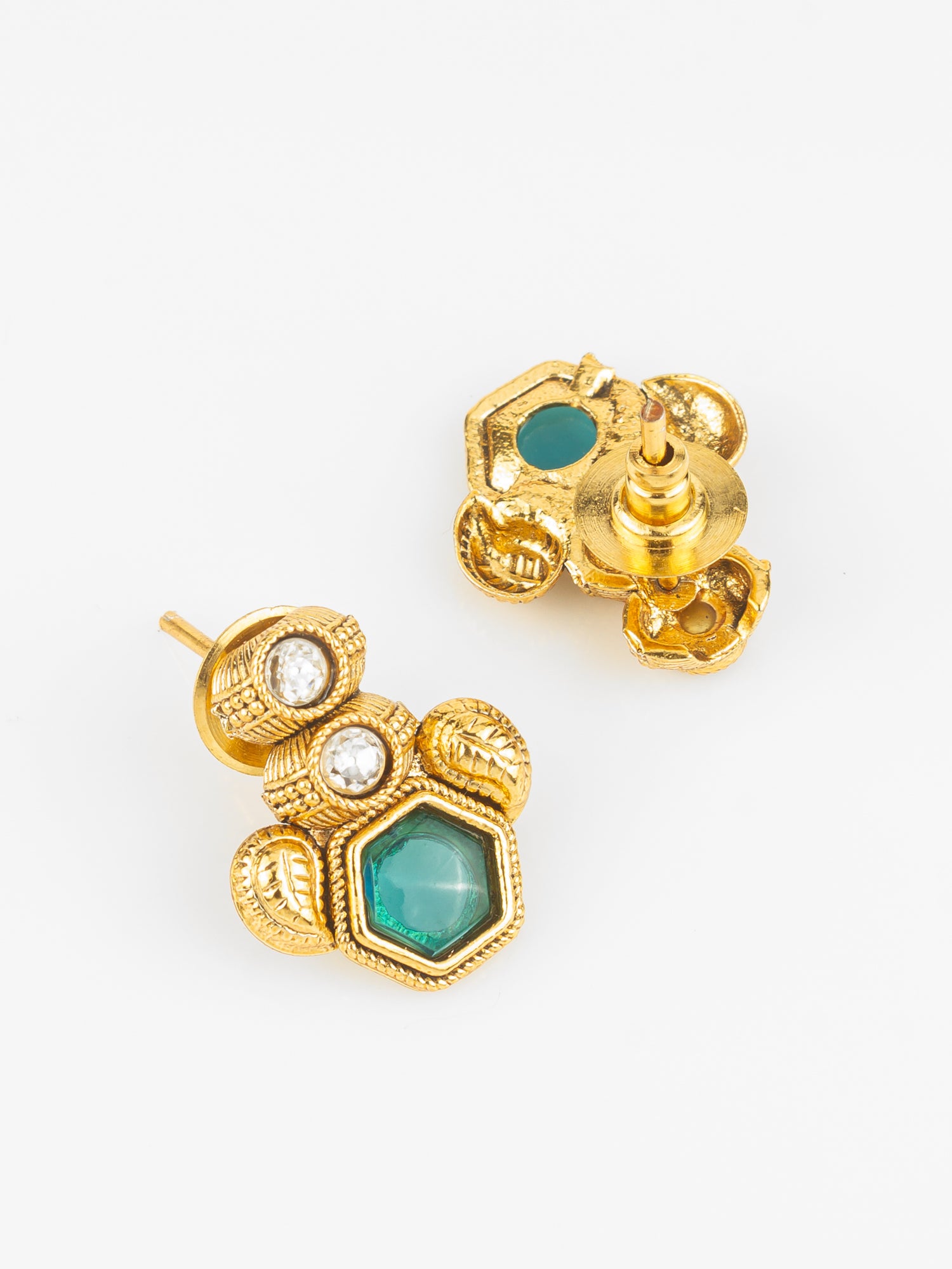 Gold Plated Green Hexagonal Stone Traditional Necklace Set for Women – View 3 | Aadita Jewelry