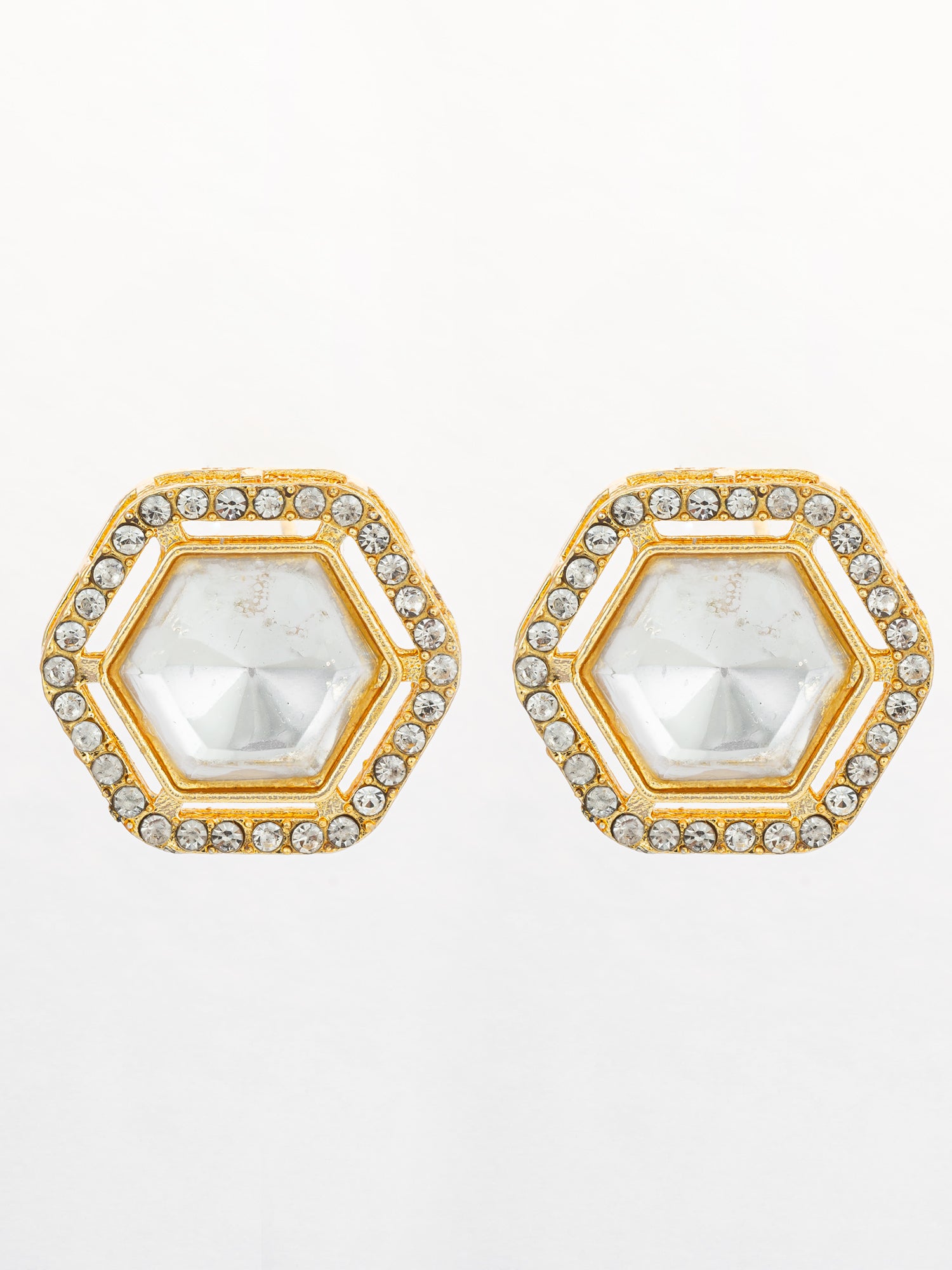 Hexagonal Crystal Stud Earrings with Clear Stones | Aadita Jewelry