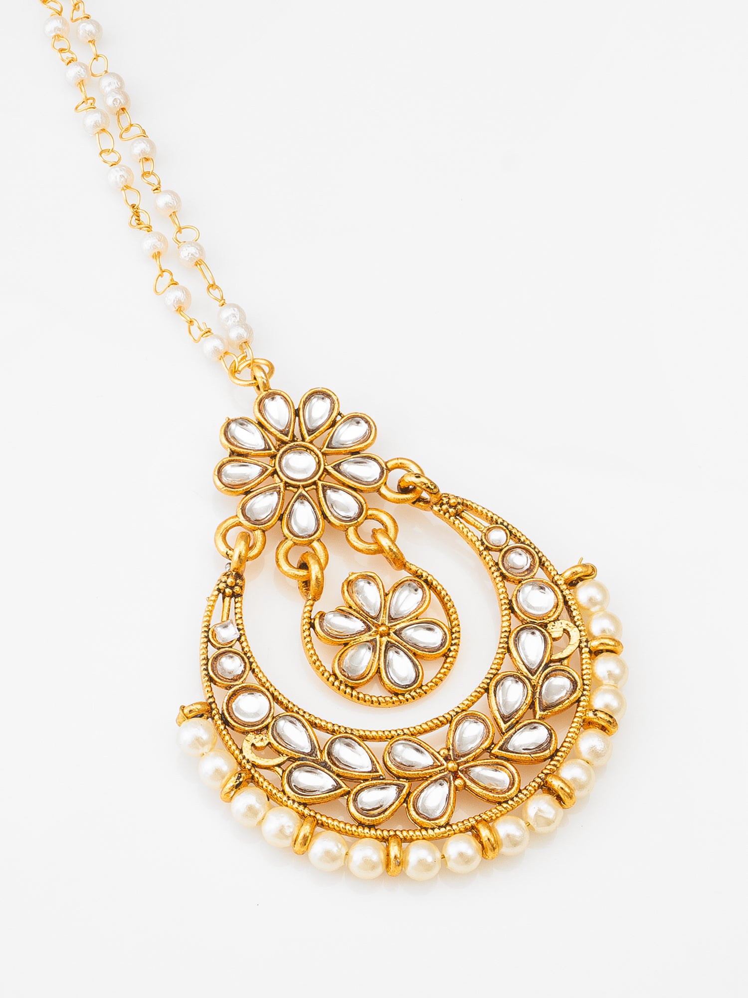Fashion Gold-Plated Pearl Flower Design Maang Tikka – View 3 | Aadita Jewelry