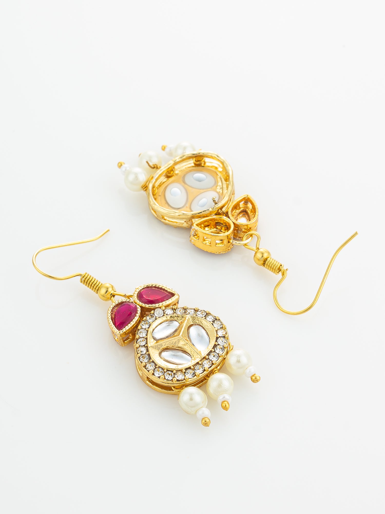 Aadita Red Kundan Pearl Earrings – View 3 | Aadita Jewelry
