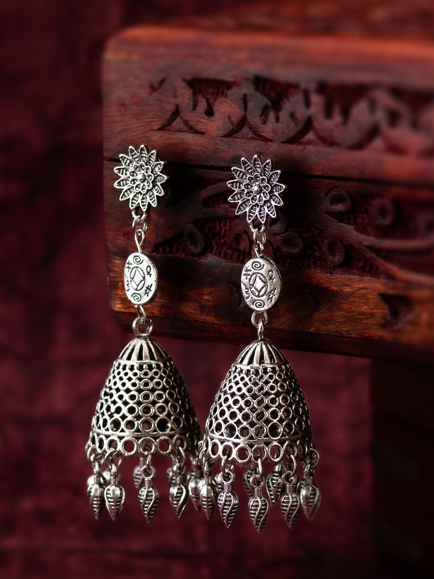 Oxidized Silver Jhumka Earrings – View 4 | Aadita Jewelry