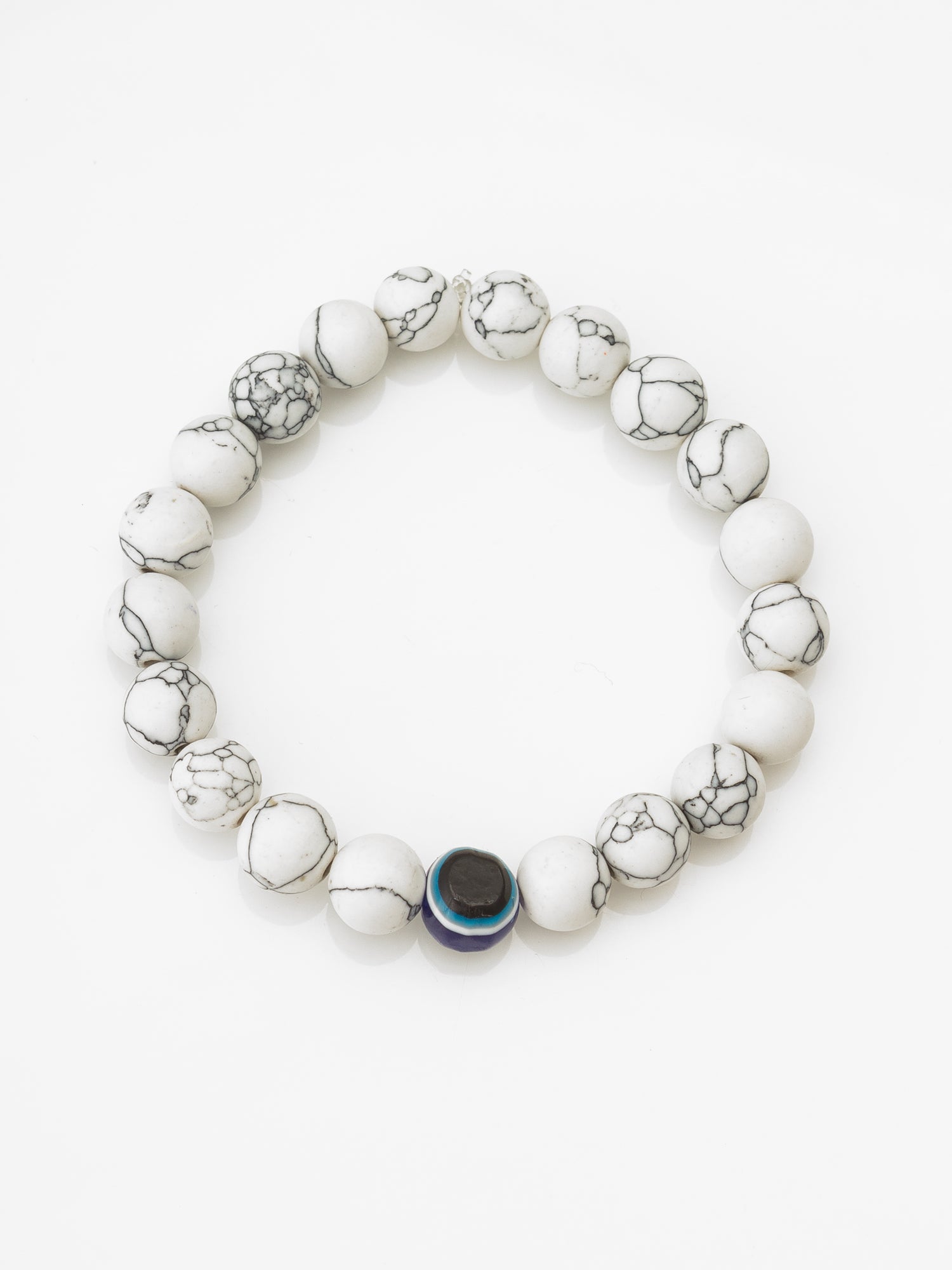 White Marble Beaded Evil Eye Bracelet – View 2 | Aadita Jewelry