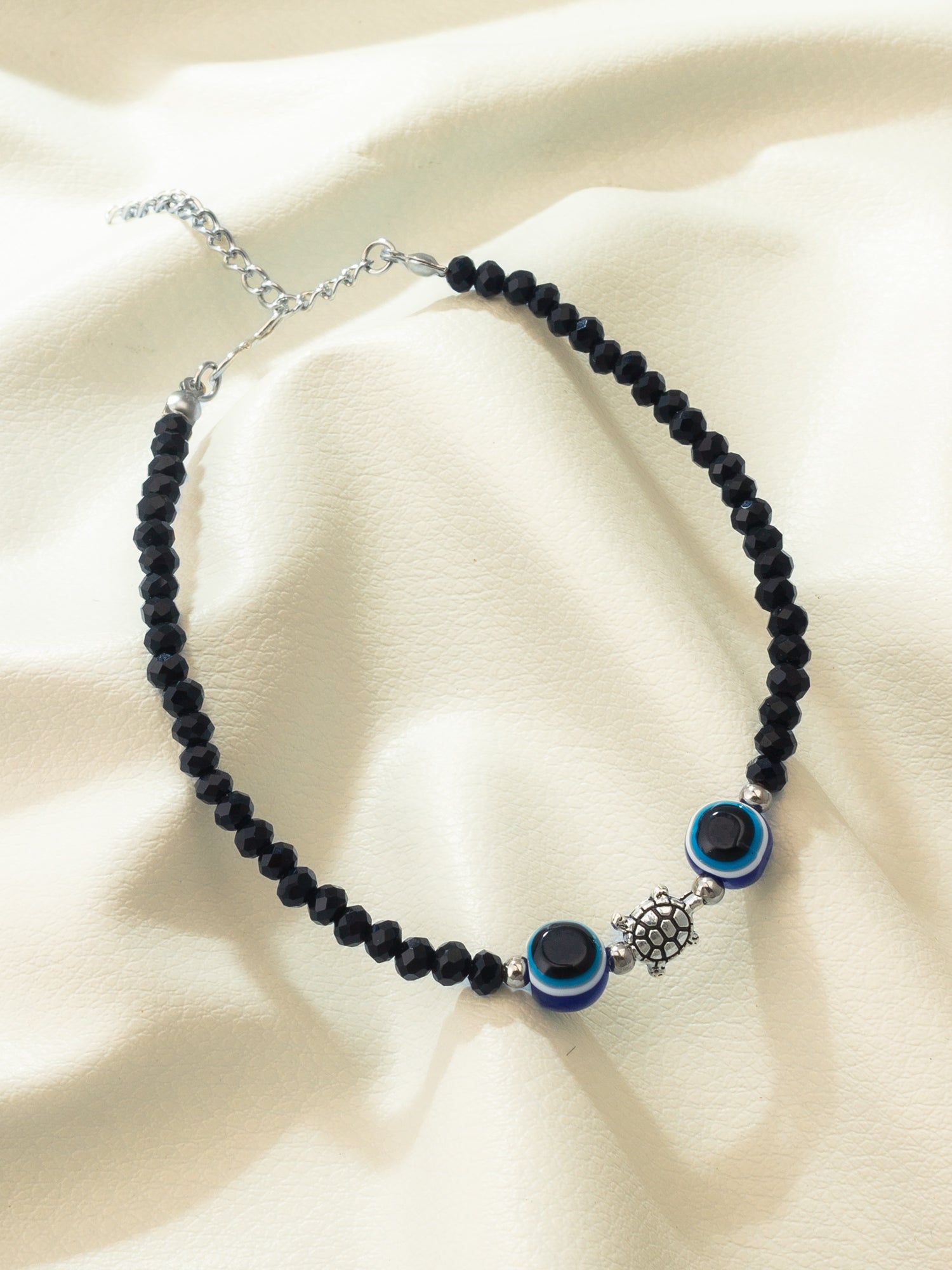 Black Crystal Bead Evil Eye Anklet – View 4 | Aadita Jewelry